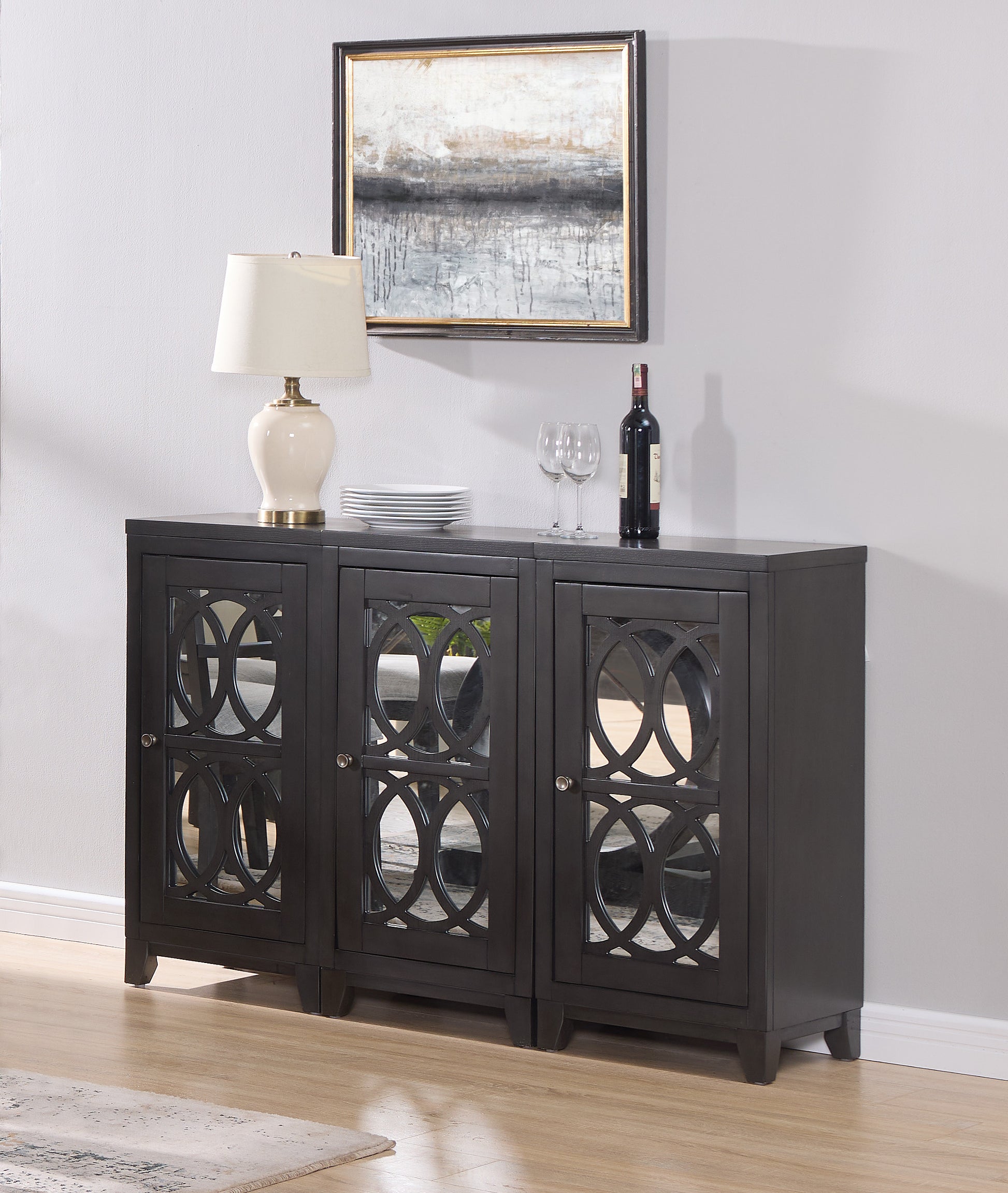 1Pc Transitional Accent Cabinet Chest Dark Gray Black Finish Concealed Storage Wooden Glass Door Wooden Bedroom Dining Room Living Room Furniture Dark Gray Wood Glass