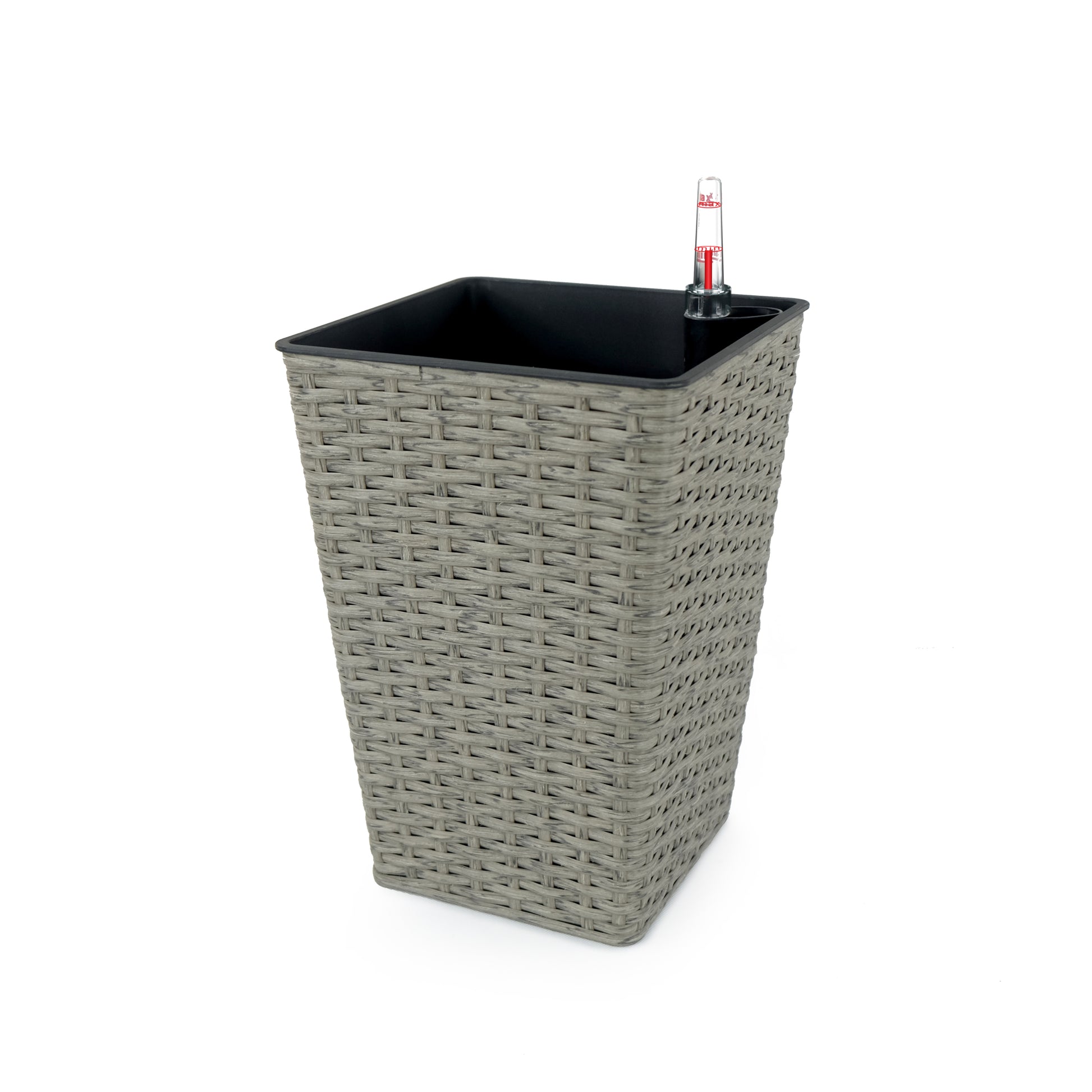 2 Pack Smart Self Watering Square Planter For Indoor And Outdoor Hand Woven Wicker Gray Gray Plastic Rattan