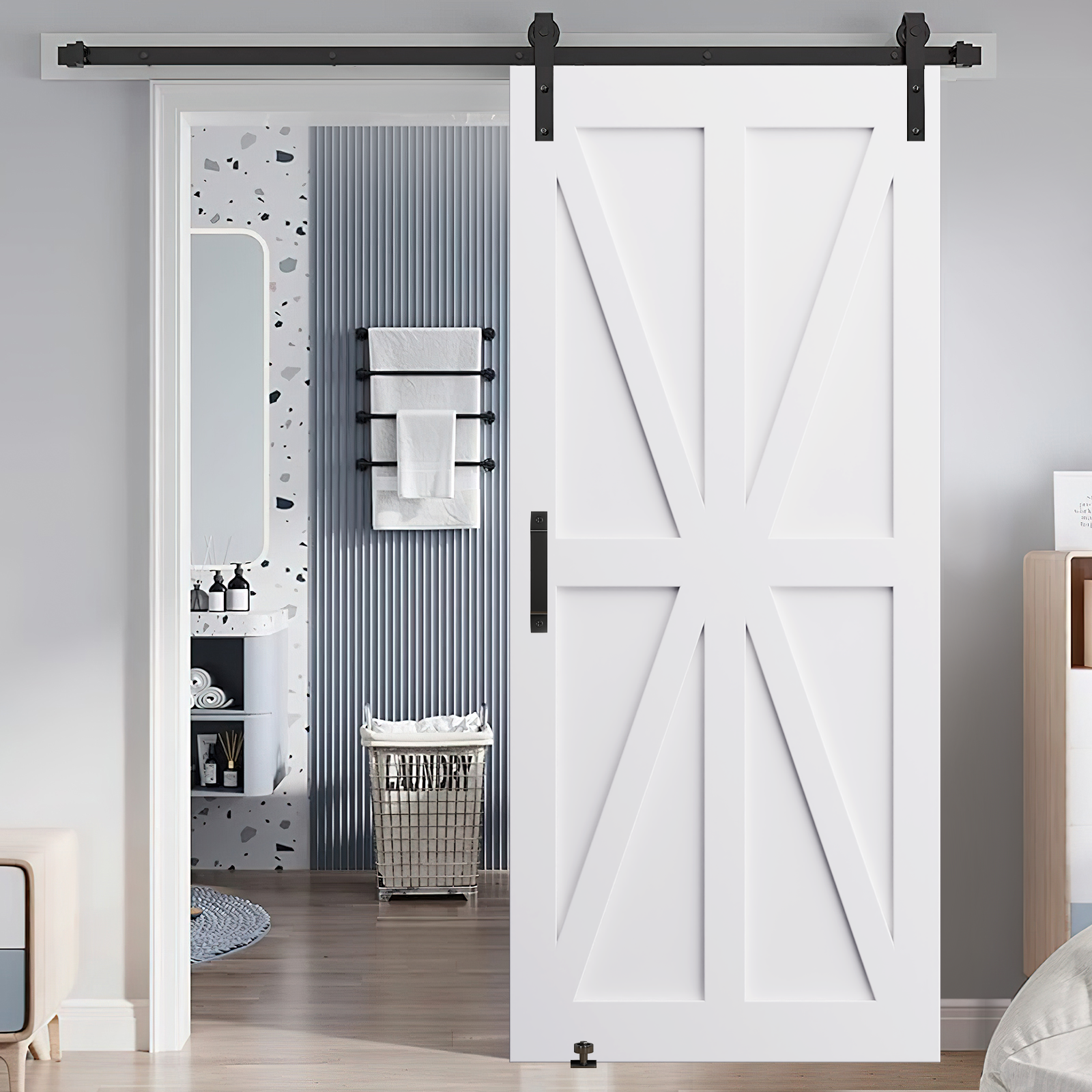 36" X 84" "K" Style Real Primed Door Slab, Diy Panel Door, Modern Interior Barn Door, Moisture Proof, Anti Deformation, Pre Drilled Ready To Assemble, Suitable For Pre Hung And Barn Door White Mdf