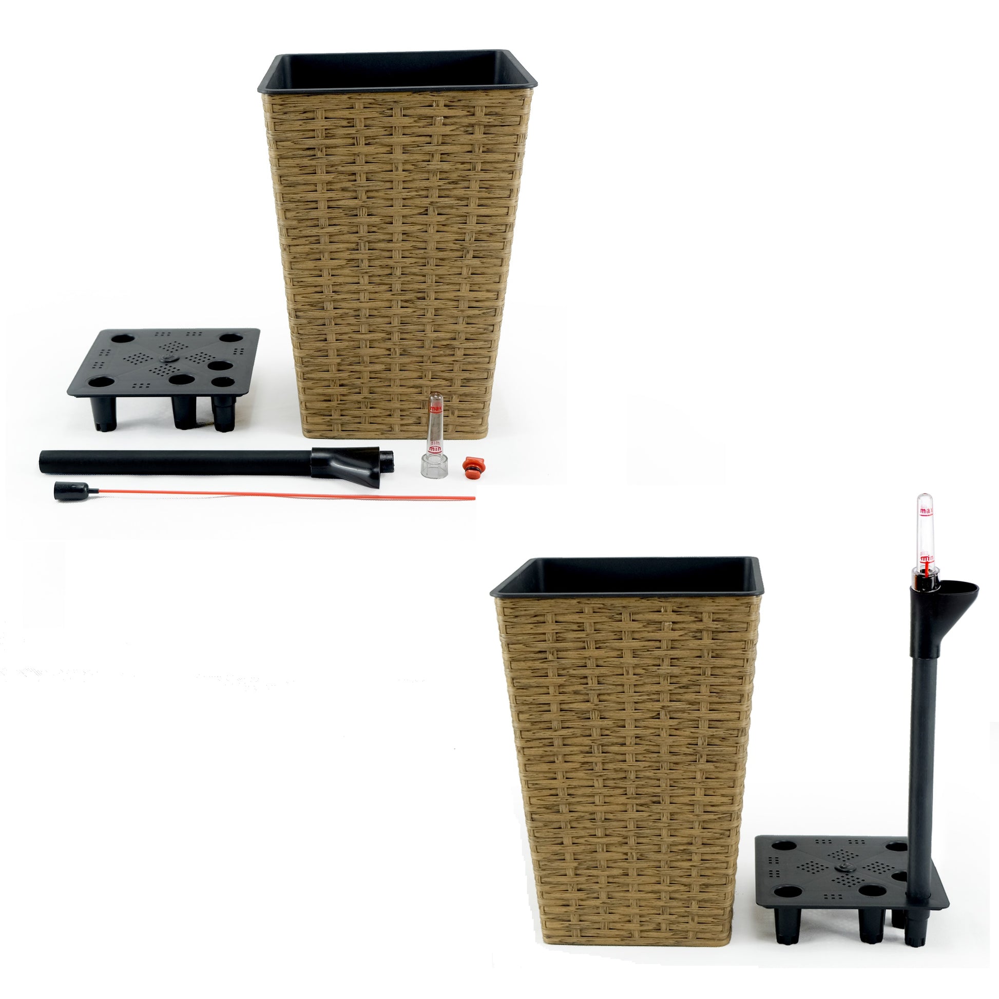 2 Pack Smart Self Watering Square Planter For Indoor And Outdoor Hand Woven Wicker Brown Brown Plastic Rattan