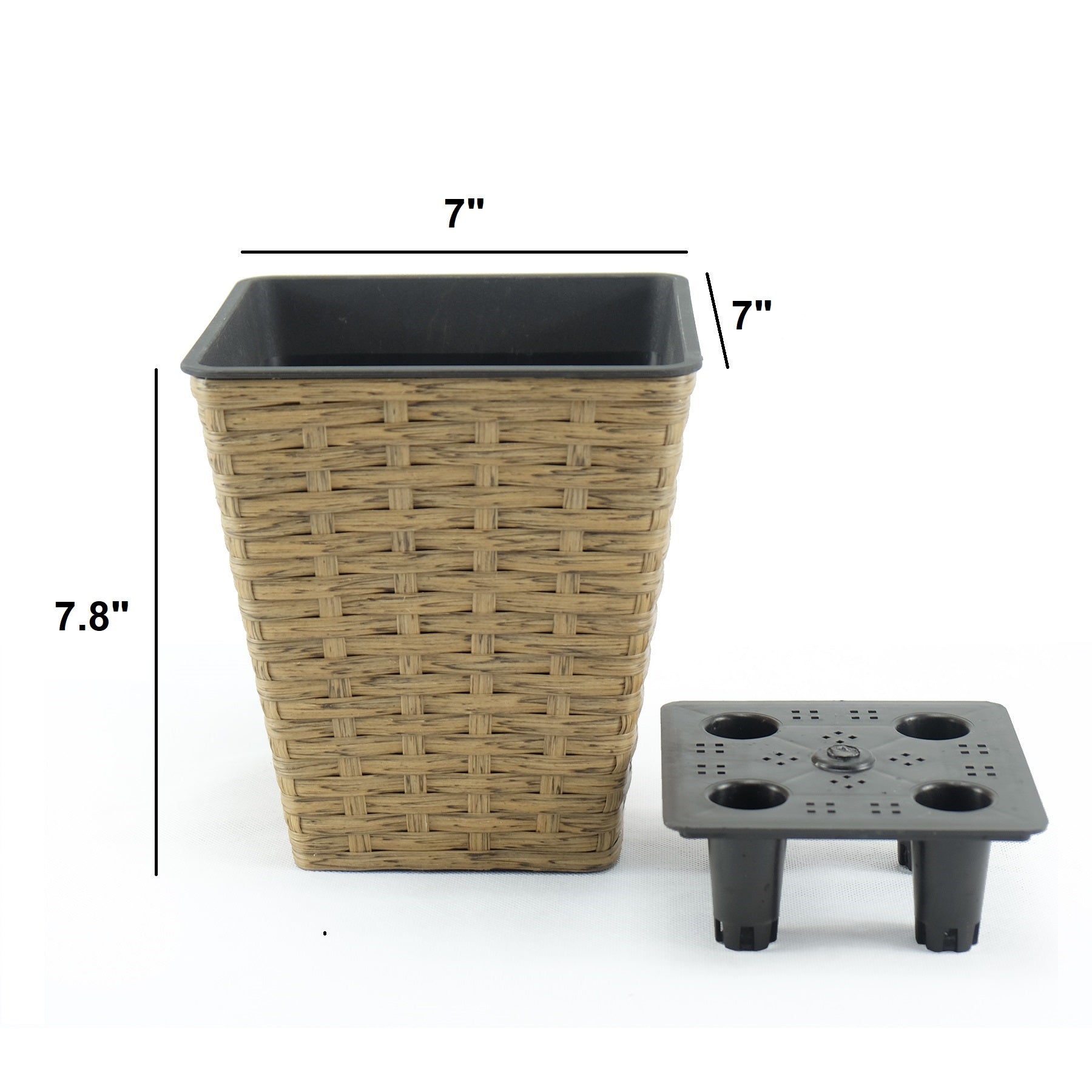 2 Pack Smart Self Watering Square Planter For Indoor And Outdoor Hand Woven Wicker Brown Brown Plastic Rattan