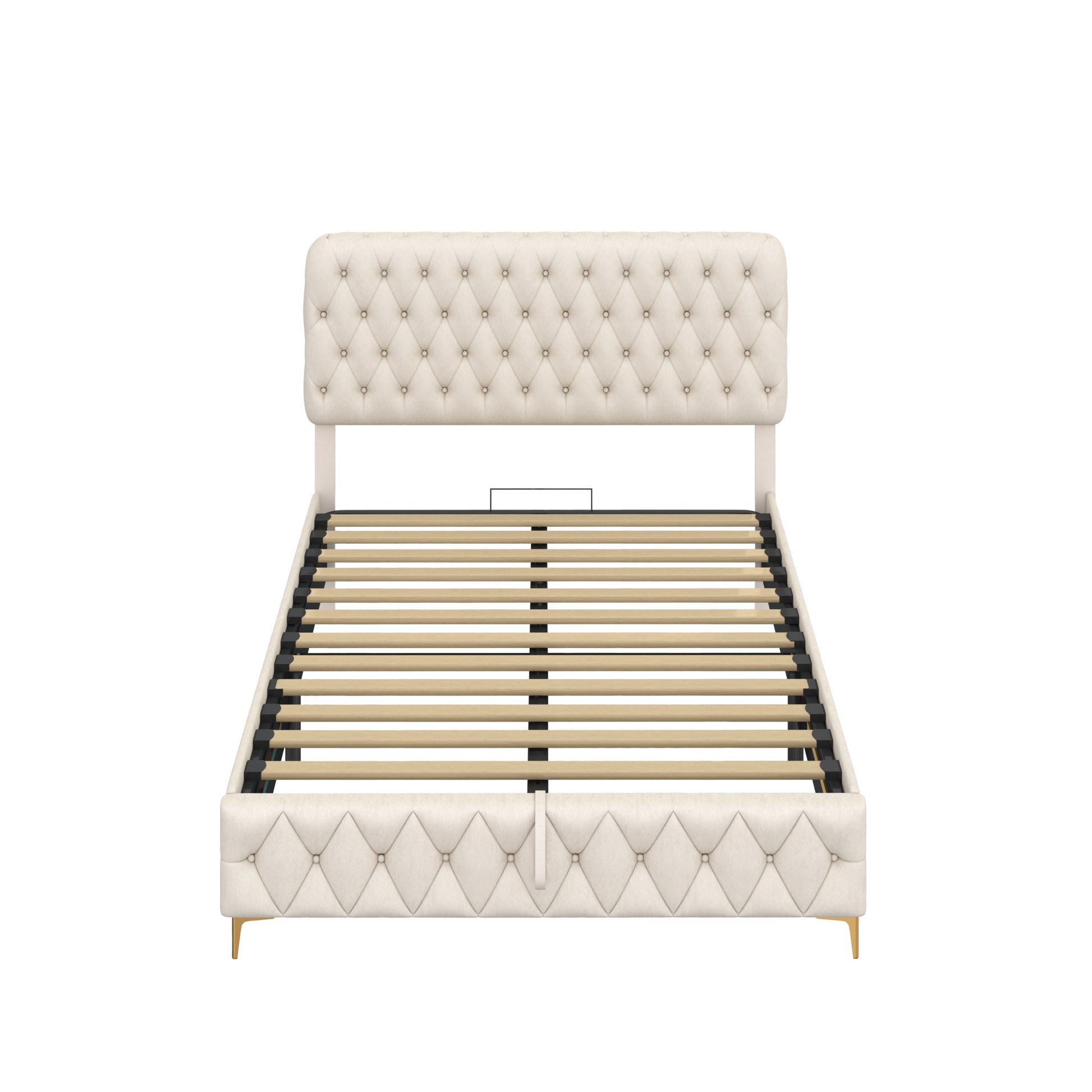 Full Platform Bed Frame With Pneumatic Hydraulic Function, Velvet Upholstered Bed With Deep Tufted Buttons, Lift Up Storage Bed With Hidden Underbed Oversized Storage, Beige Full Beige Velvet