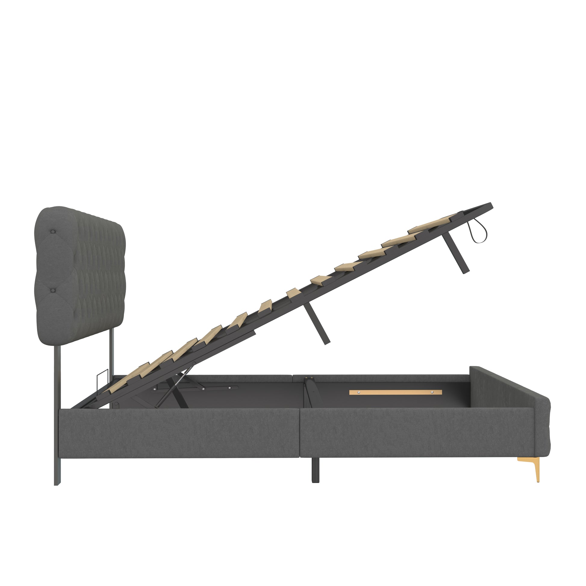 Queen Platform Bed Frame With Pneumatic Hydraulic Function, Velvet Upholstered Bed With Deep Tufted Buttons, Lift Up Storage Bed With Hidden Underbed Oversized Storage, Gray Queen Grey Velvet
