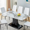 Faux Marble Dining Table Set With Convertible Base, Luxury Rectangular Kitchen Table For 6 8, Modern White Faux Marble Dining Room Table With Mdf Base, Dining Table & 6 Chairs White Mdf Glass