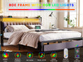 King Bed Frames With Storage Headboard And Drawers, Led Platform Bed Frame King Size, Led Upholstered Bed Frame With Charging Station, No Box Spring Needed, Easy Assembly, Grey Box Spring Not Required King Gray Metal Bedroom Bed Frame Mdf Metal