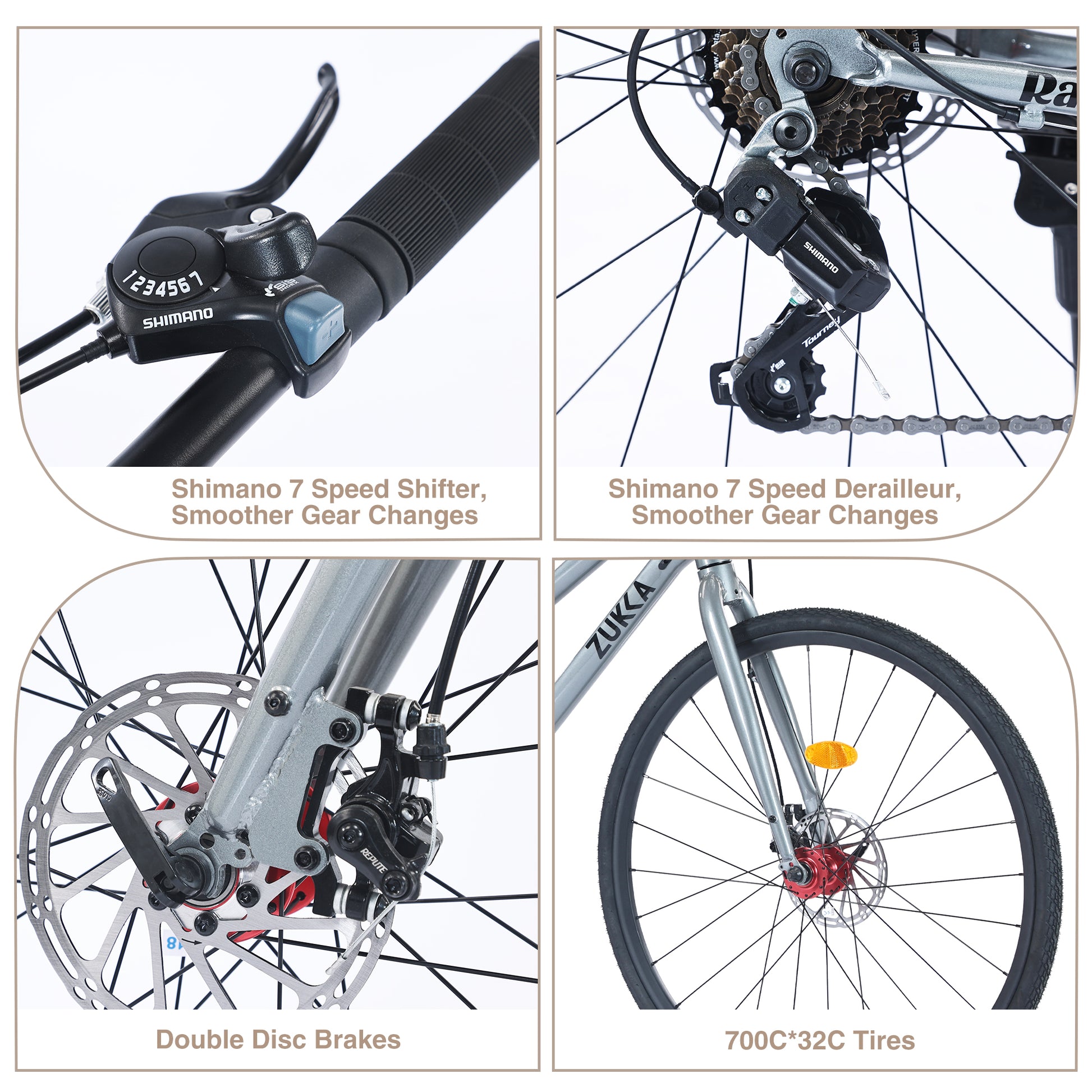 7 Speed Hybrid Bike Disc Brake 700C Road Bike For Men Women'S City Bicycle Cycling Champagne Garden & Outdoor Carbon Steel