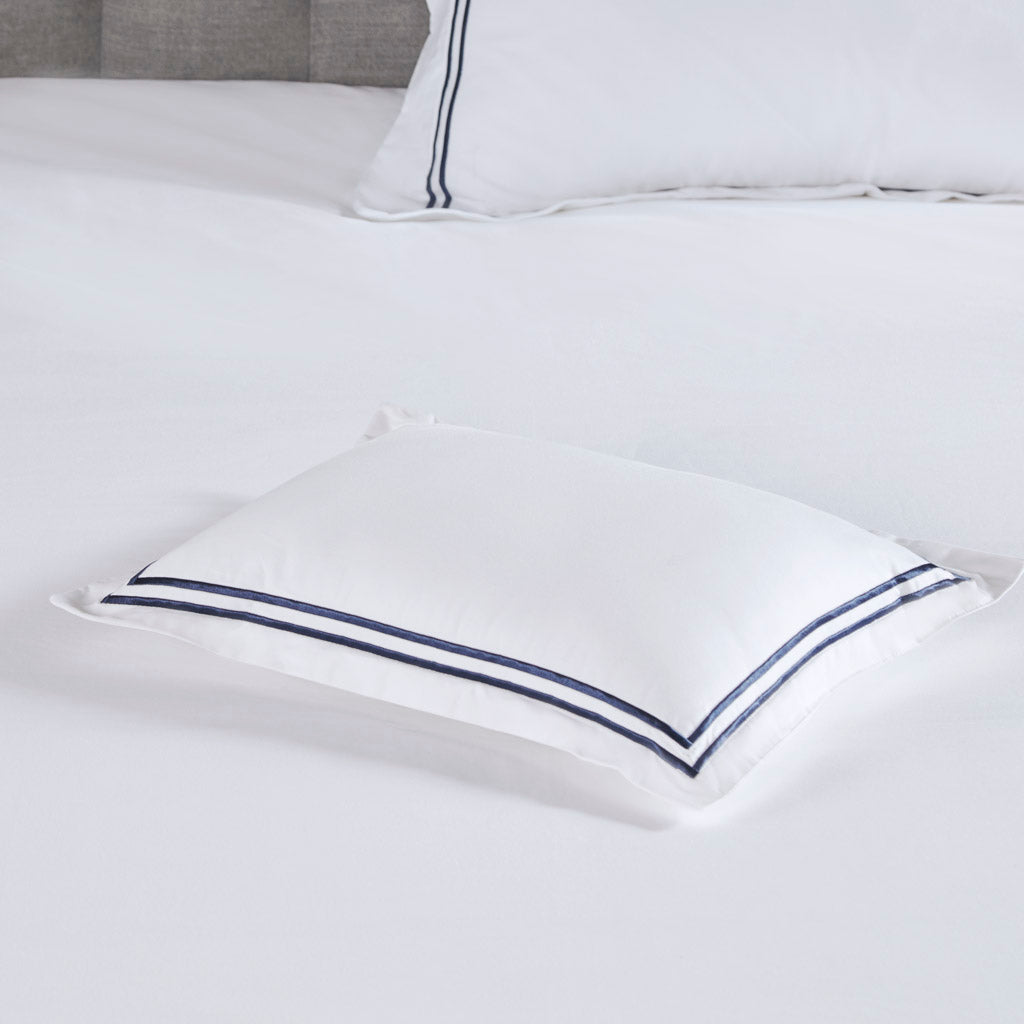 100% Cotton Sateen Embroidered Comforter Set White Navy Cotton