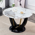 Modern Minimalist Circular Glass Tabletop With A Diameter Of 48 Inches, Paired With Black Mdf Legs. Suitable For Restaurants And Living Rooms. White Mdf Glass