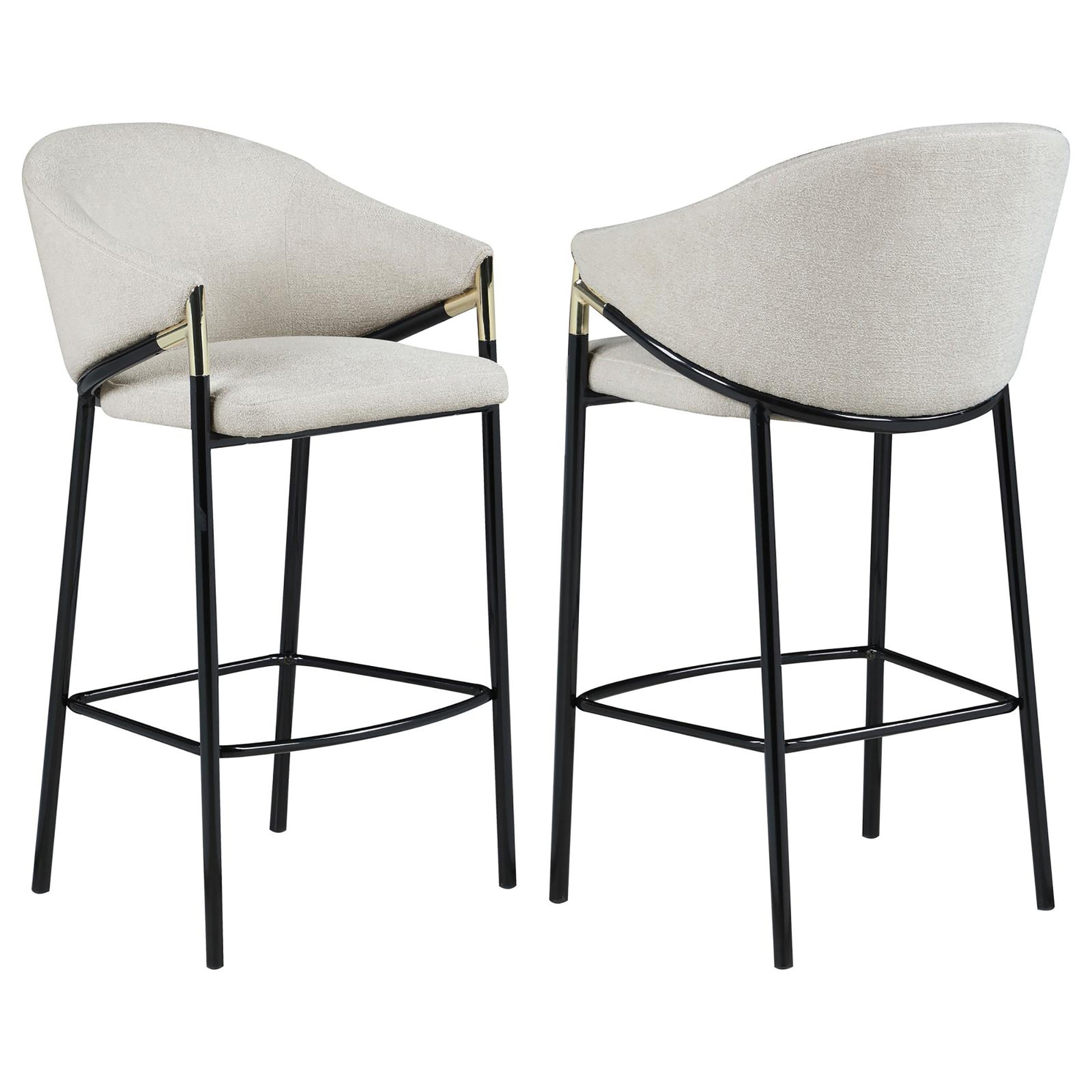 Beige And Glossy Black Sloped Arm Bar Stools Set Of 2 Solid Beige Dining Room Foam Spot Clean Contemporary,Modern Bar Stools Solid Back Set Of 2 Foam Fabric