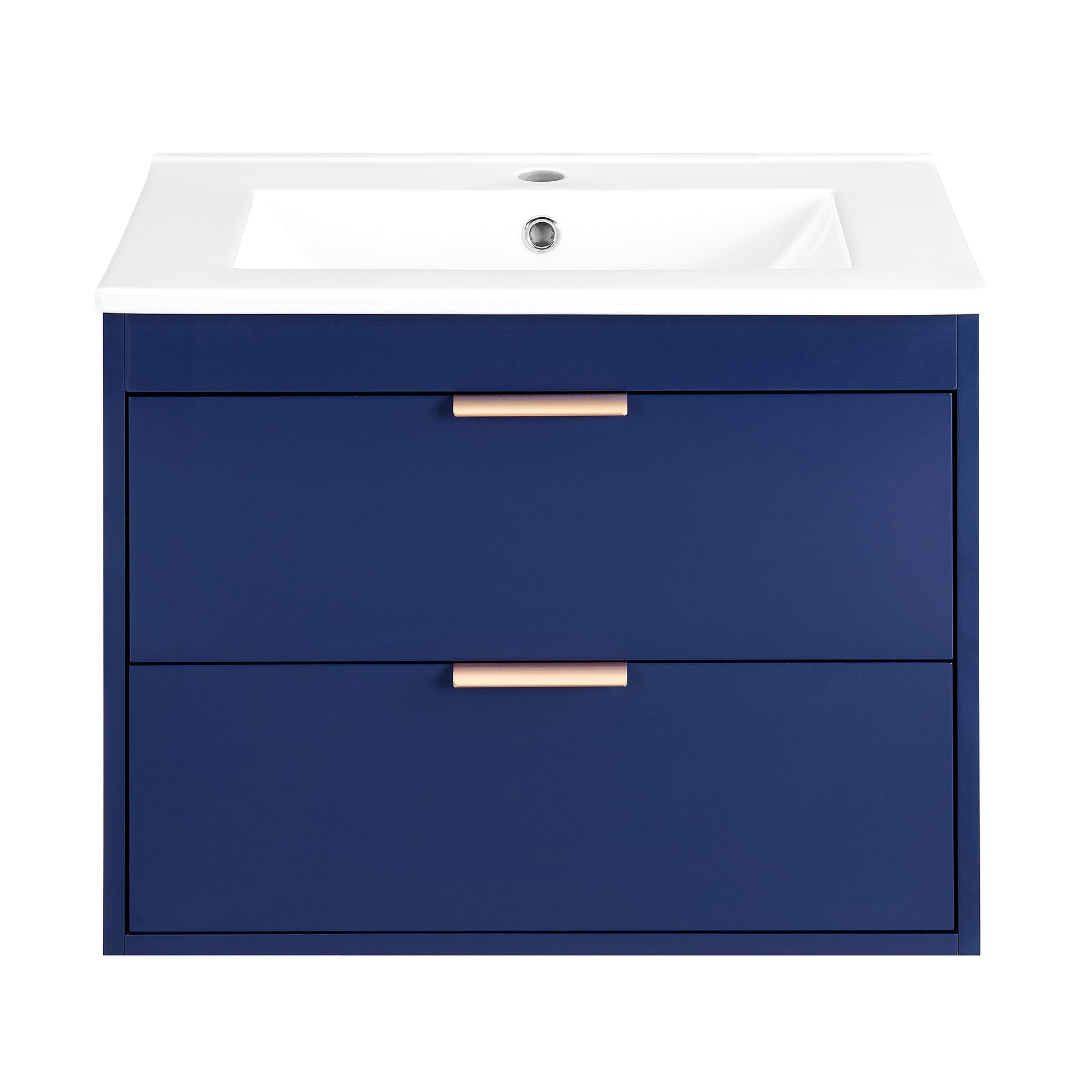 24" Floating Wall Mounted Bathroom Vanity With White Ceramic Sink And Drawer Storage Blue Wall Mounted Ceramic Mdf