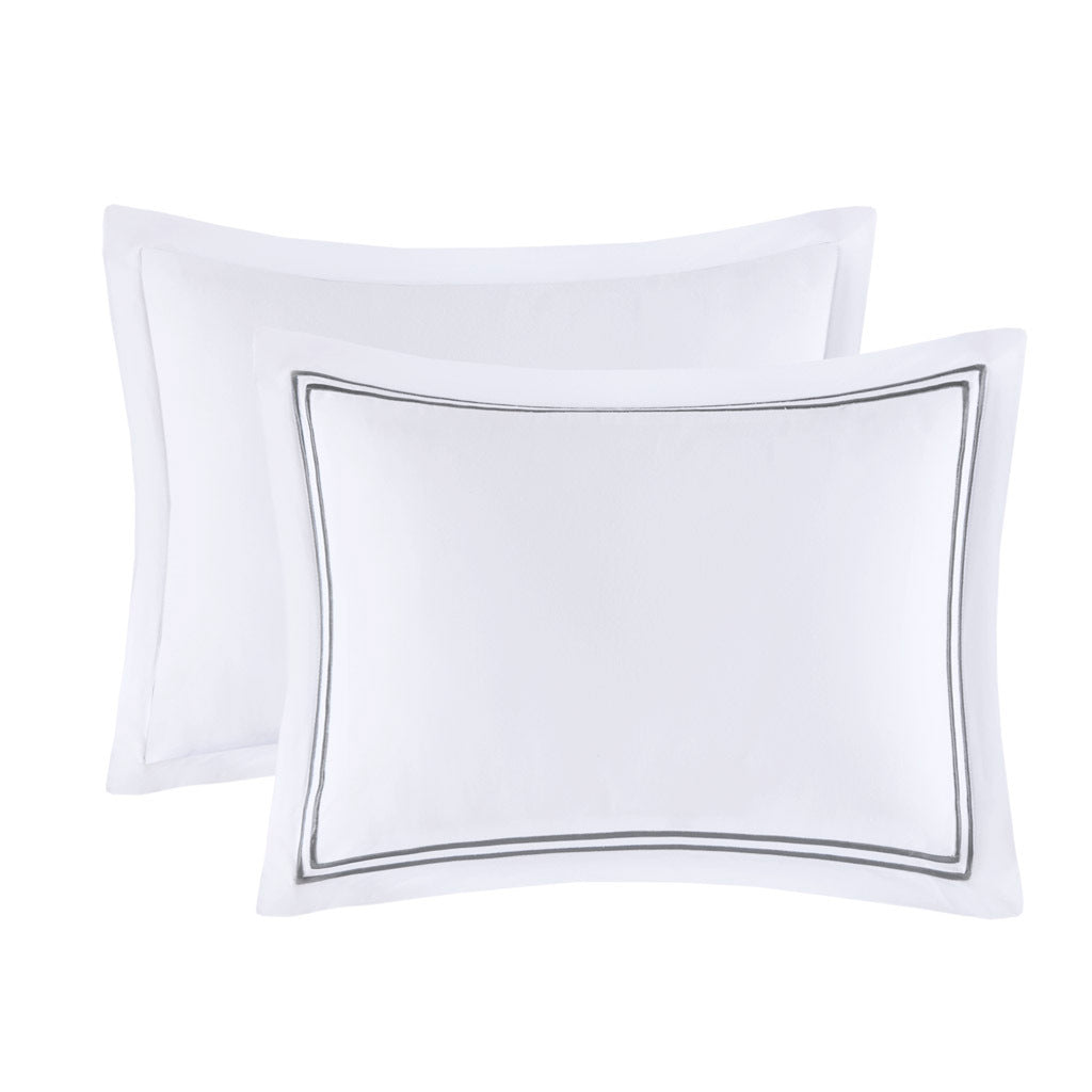 100% Cotton Sateen Embroidered Comforter Set Grey White Cotton