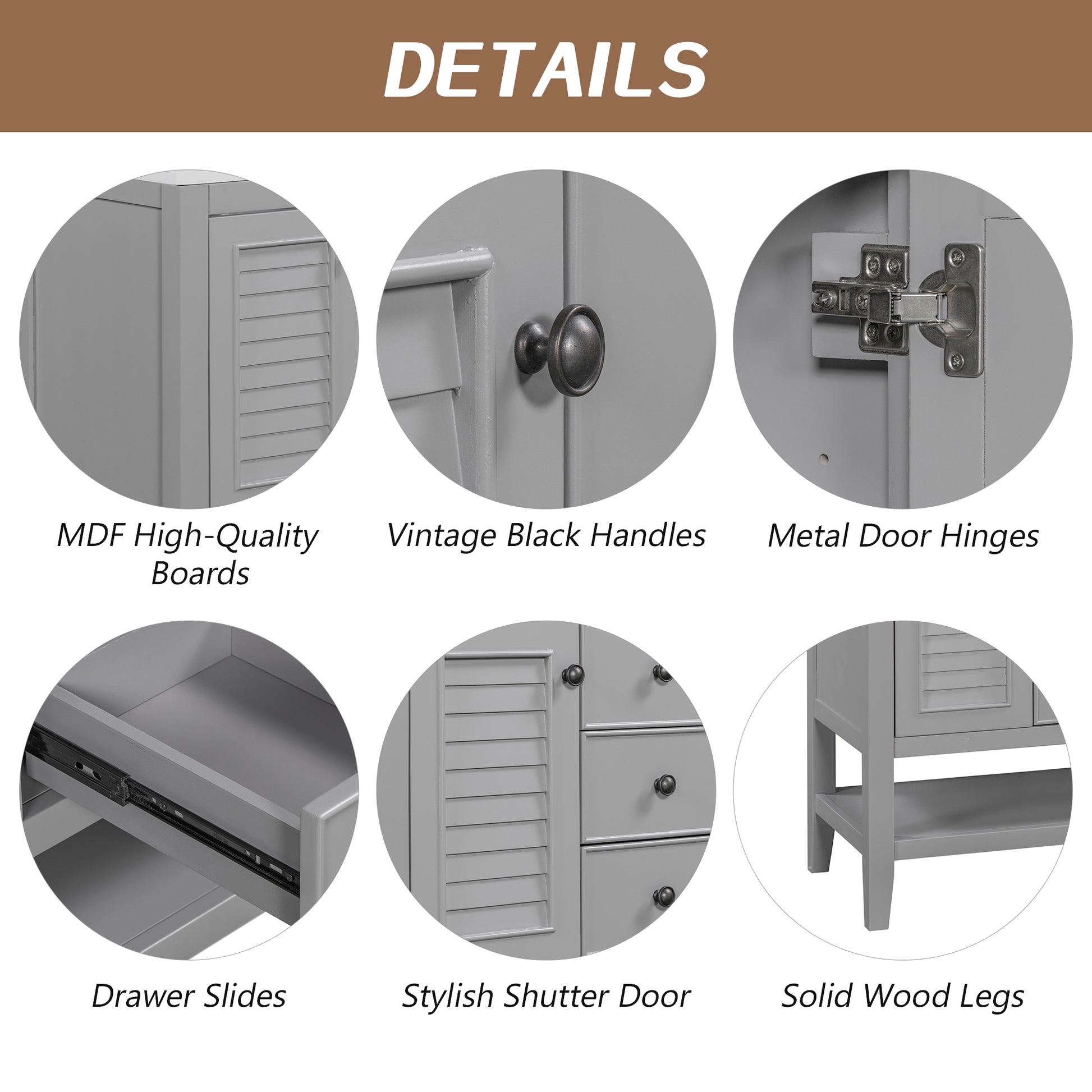 36" Bathroom Vanity With Ceramic Basin, Two Cabinets And Drawers, Open Shelf, Solid Wood Frame, Grey Old Sku: Sy999101Aae 1 Grey Solid Wood Mdf