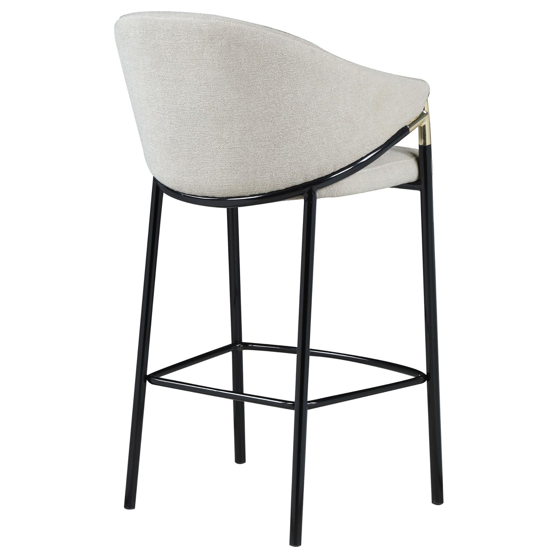 Beige And Glossy Black Sloped Arm Bar Stools Set Of 2 Solid Beige Dining Room Foam Spot Clean Contemporary,Modern Bar Stools Solid Back Set Of 2 Foam Fabric