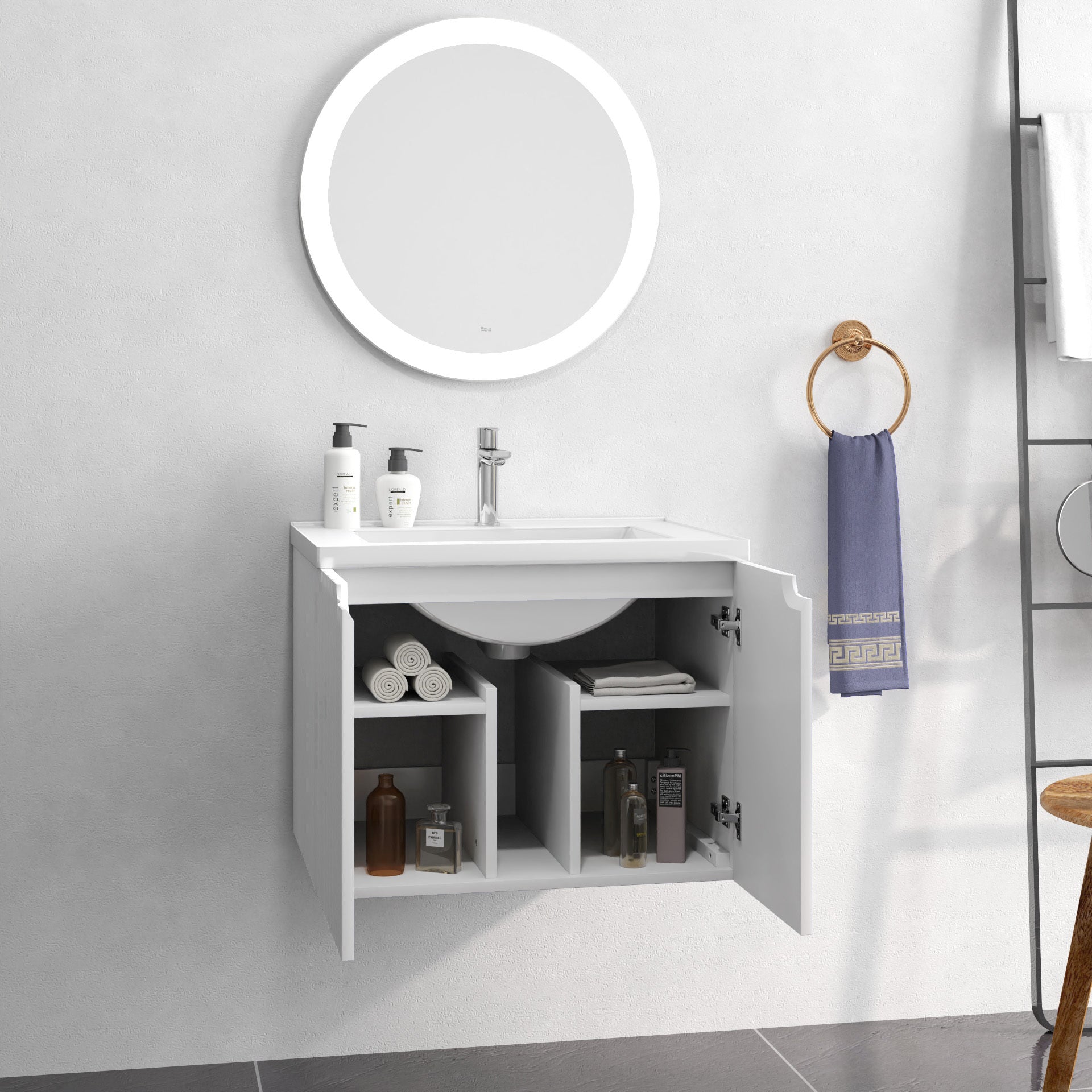 24" Floating Wall Mounted Bathroom Vanity with White white-ceramic+mdf