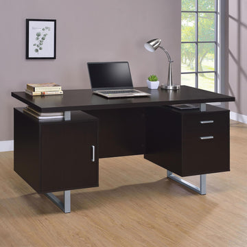 Cappuccino 2 Drawer Floating Top Office Desk Cappuccino Brown Writting Desk Triangular Office Contemporary,Modern Drawers Wood