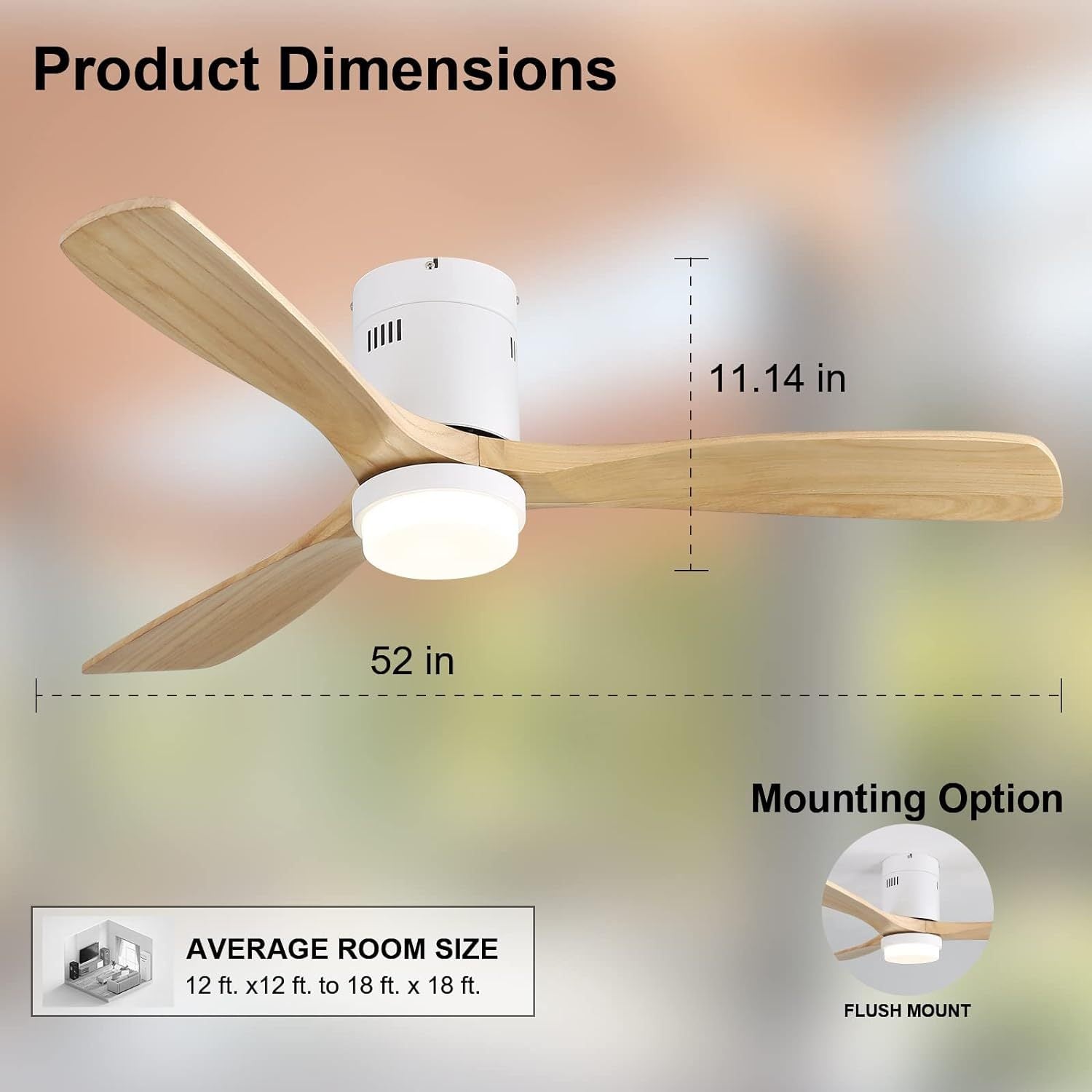 52 Inch Decorative Ceiling Fan With 6 Speed Remote white-metal & wood