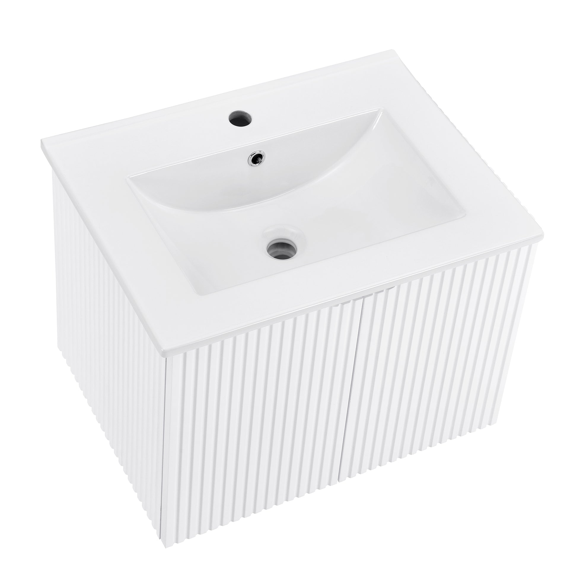 24" Floating Wall Mounted Bathroom Vanity with White white-ceramic+mdf