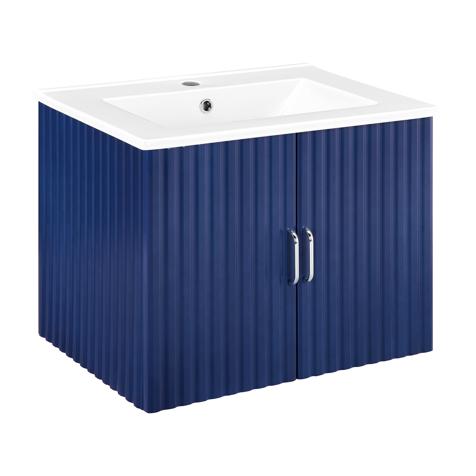 24" Floating Wall Mounted Bathroom Vanity with White blue-ceramic+mdf