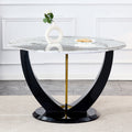 Modern Minimalist Circular Glass Tabletop With A Diameter Of 48 Inches, Paired With Black Mdf Legs. Suitable For Restaurants And Living Rooms. White Mdf Glass