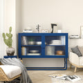 Stylish Tempered Glass Cabinet Credenza With 2 Fluted Glass Doors Adjustable Shelf U Shaped Leg Anti Tip Dust Free Enclosed Cupboard For Kitchen Living Room Black Blue White Blue Tempered Glass