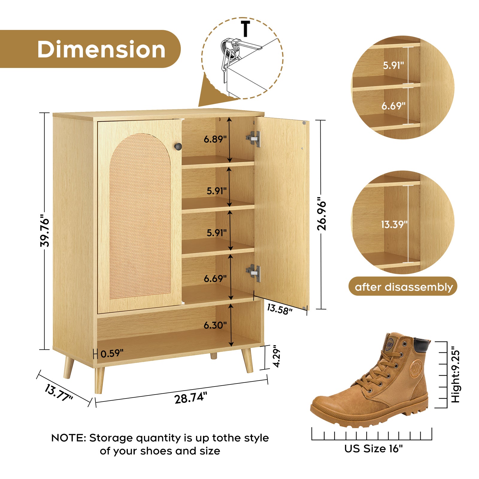 Shoe Storage Cabinet With Adjustable Plates Natural Doors Natural & Light Brown Mdf