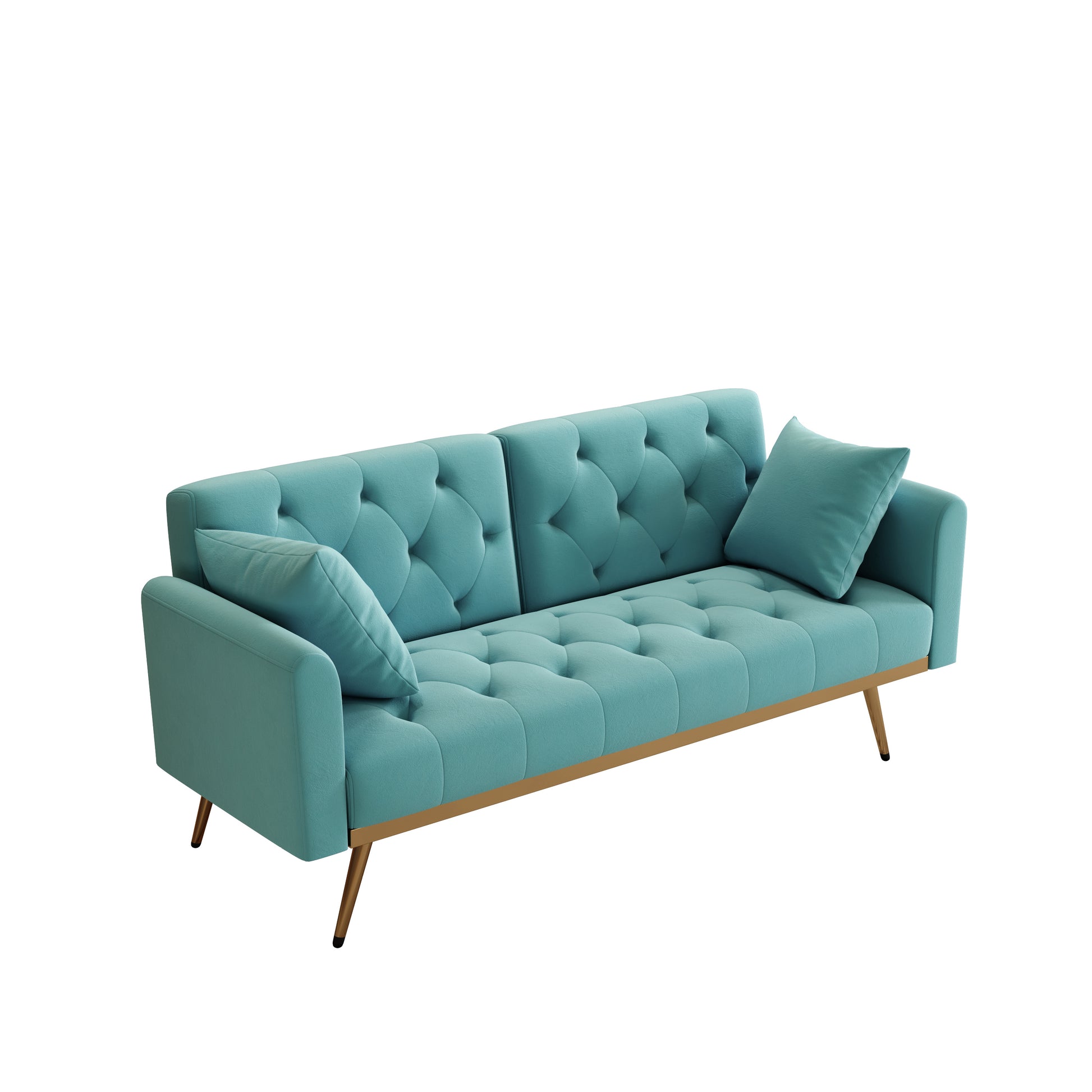 68.3" Baby Blue Velvet Nail Head Sofa Bed With Throw Pillow And Midfoot Baby Blue Foam 2 Seat