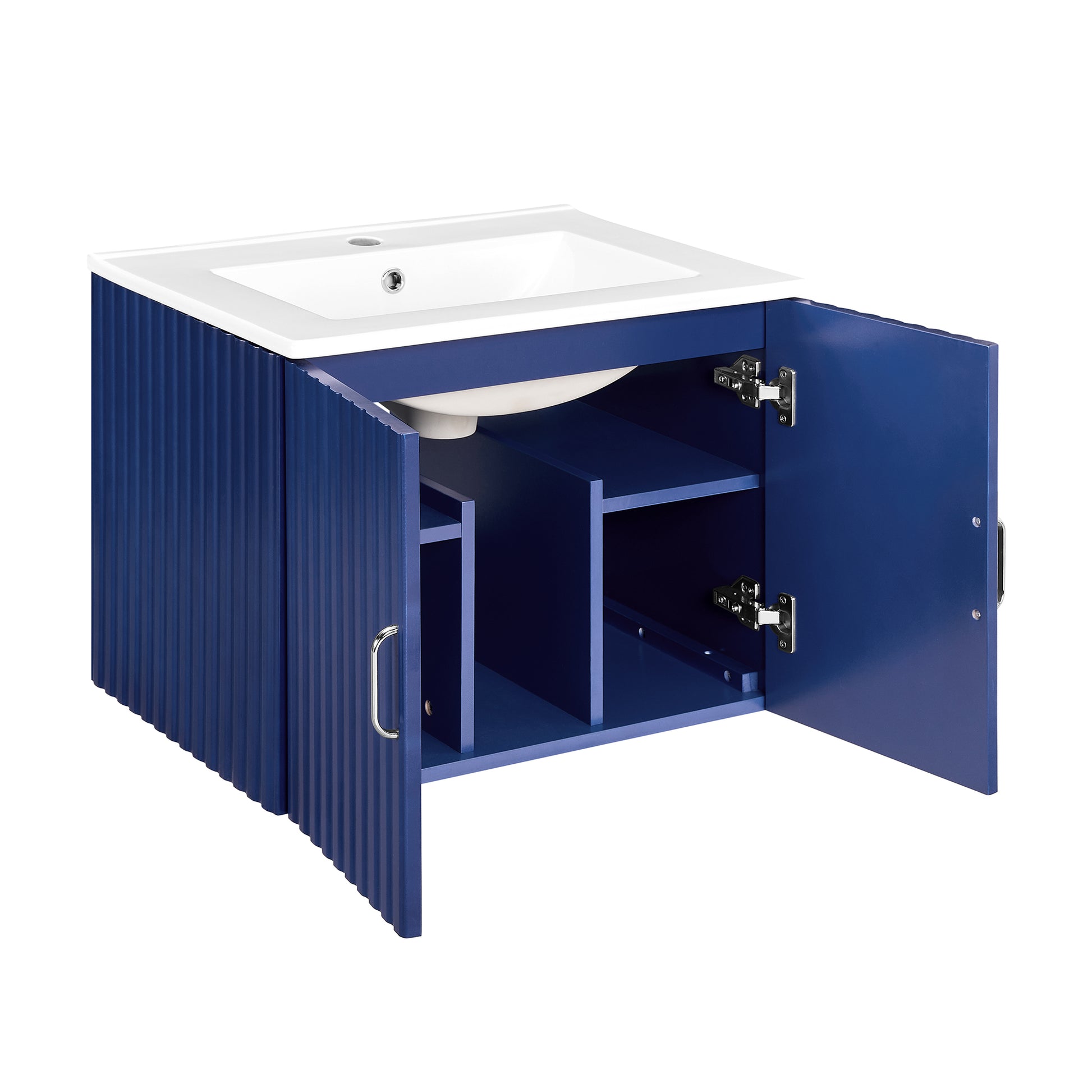 24" Floating Wall Mounted Bathroom Vanity With White Porcelain Sink And Soft Close Doors Blue Ceramic Mdf