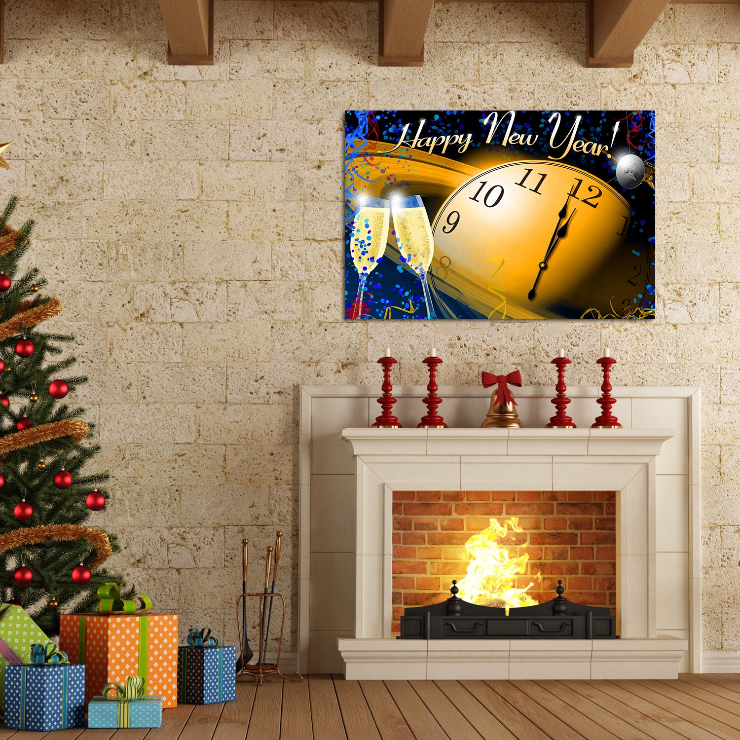 Framed Canvas Wall Art Decor Painting For Year,Happy rectangle-framed-multicolor-new year