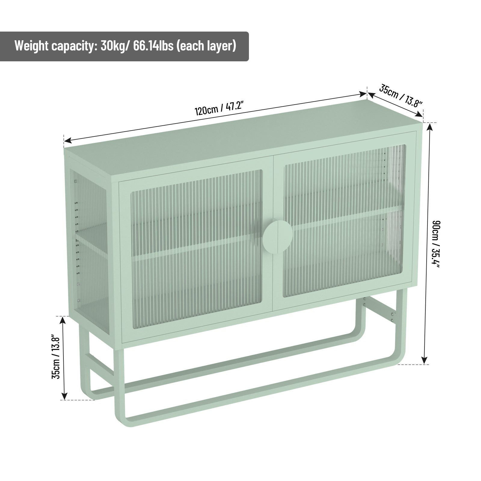 Stylish Tempered Glass Cabinet Credenza With 2 Fluted Glass Doors Adjustable Shelf U Shaped Leg Anti Tip Dust Free Enclosed Cupboard For Kitchen Living Room Light Green Light Green Tempered Glass