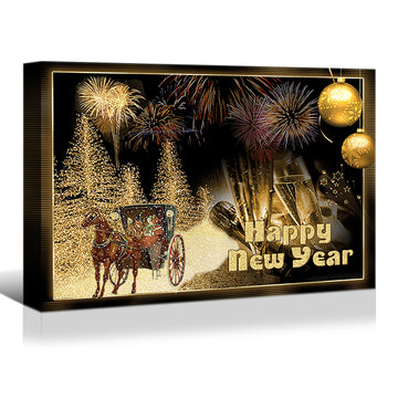 Framed Canvas Wall Art Decor Painting For Year, Golden Happy Year Gift Painting For Year Gift, Decoration For Chrismas Eve Office Living Room, Bedroom Decor Ready To Hang Rectangle Framed Multicolor Year'S Oversized 41In Canvas Cultures And Diasporas