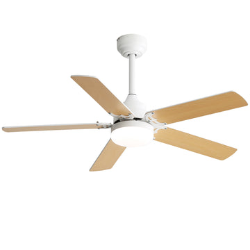 Energy Saving 42 Inch Ceiling Fan 5 Blades Noiseless Reversible Dc Motor Remote Control With Led Light White Mdf