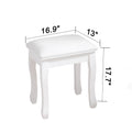 White Vanity Stool Padded Makeup Chair Bench With Solid Wood Legs White Mdf