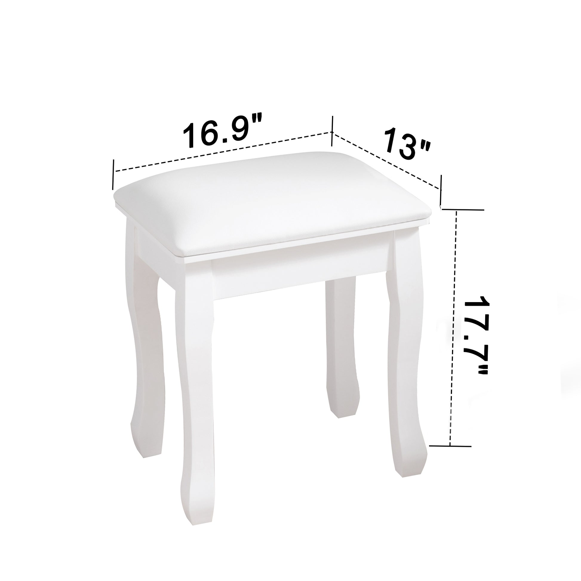 White Vanity Stool Padded Makeup Chair Bench With Solid Wood Legs White Mdf