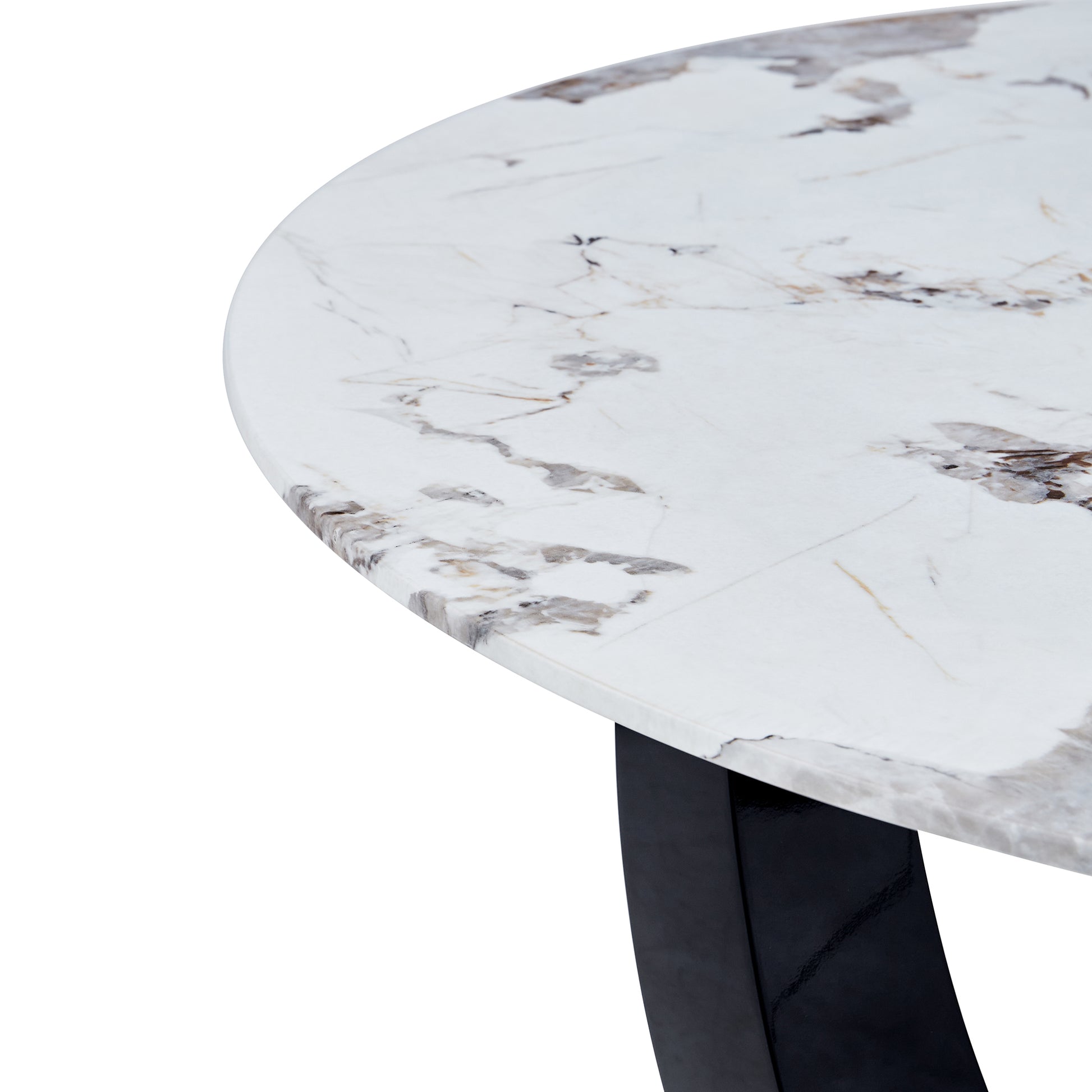 Modern Minimalist Circular Glass Tabletop With A Diameter Of 48 Inches, Paired With Black Mdf Legs. Suitable For Restaurants And Living Rooms. White Mdf Glass