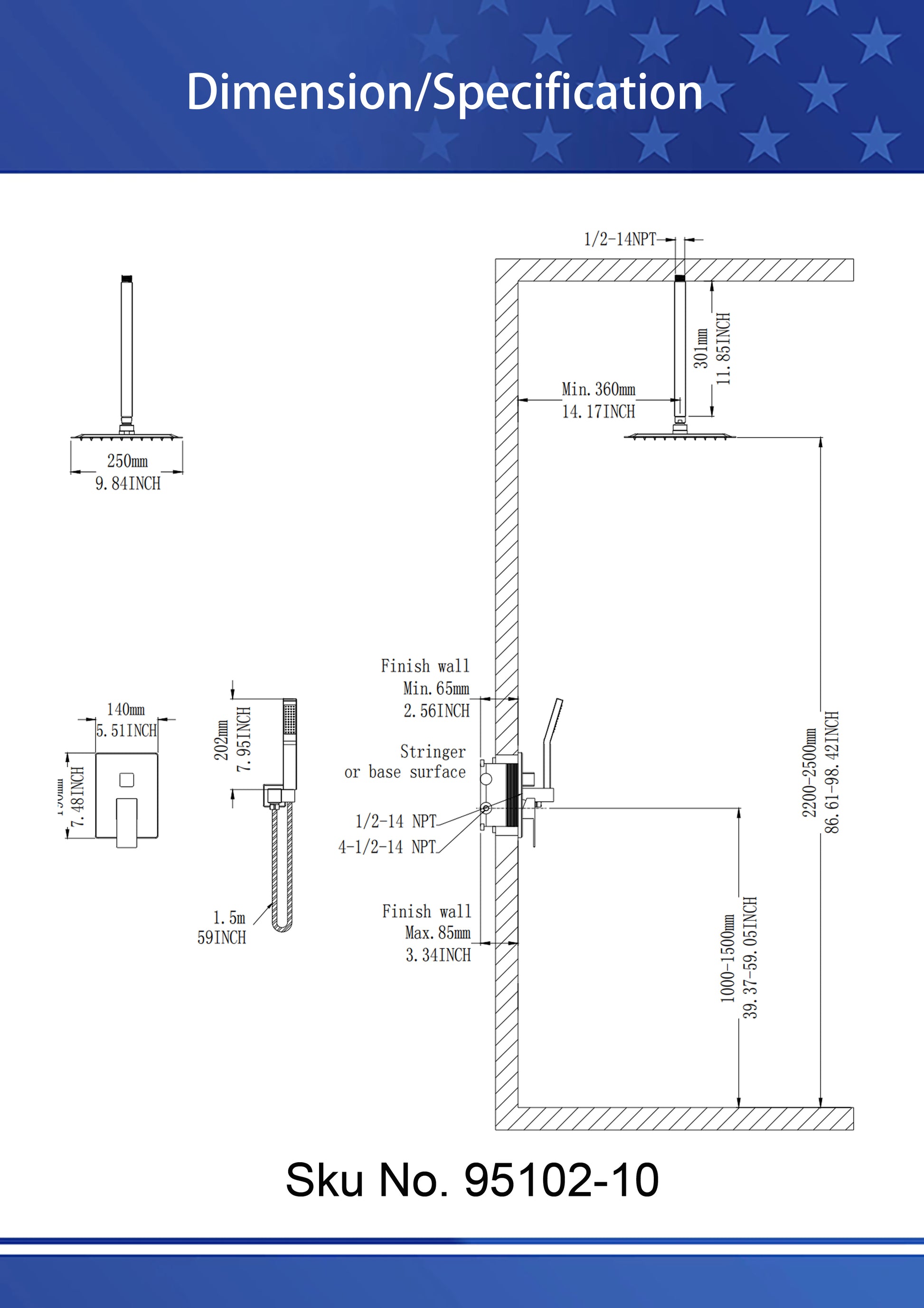 12 inch Ceiling Shower System Brushed Nickel Shower golden-brass