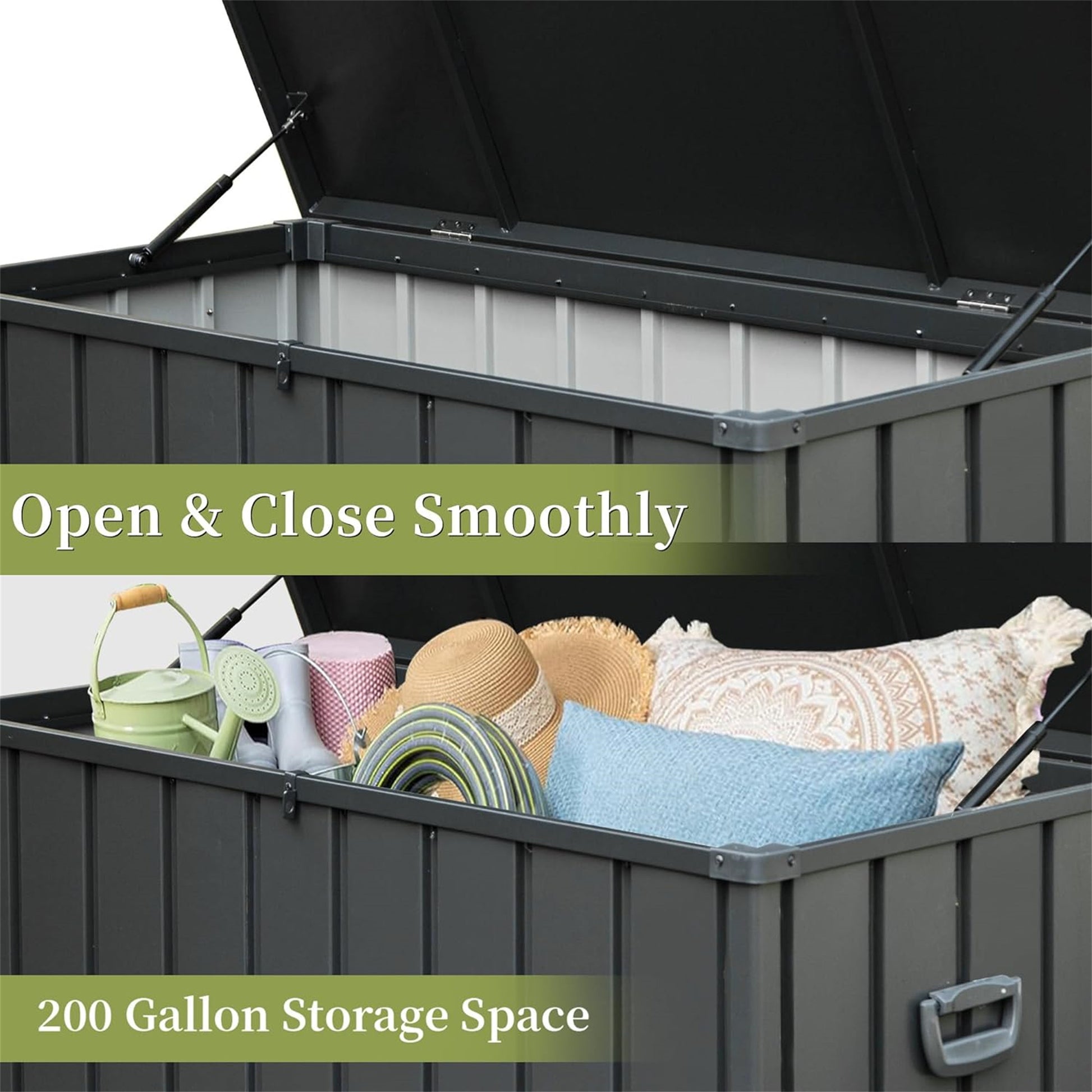 200 Gallon Outdoor Storage Deck Box Waterproof, Large dark gray-steel