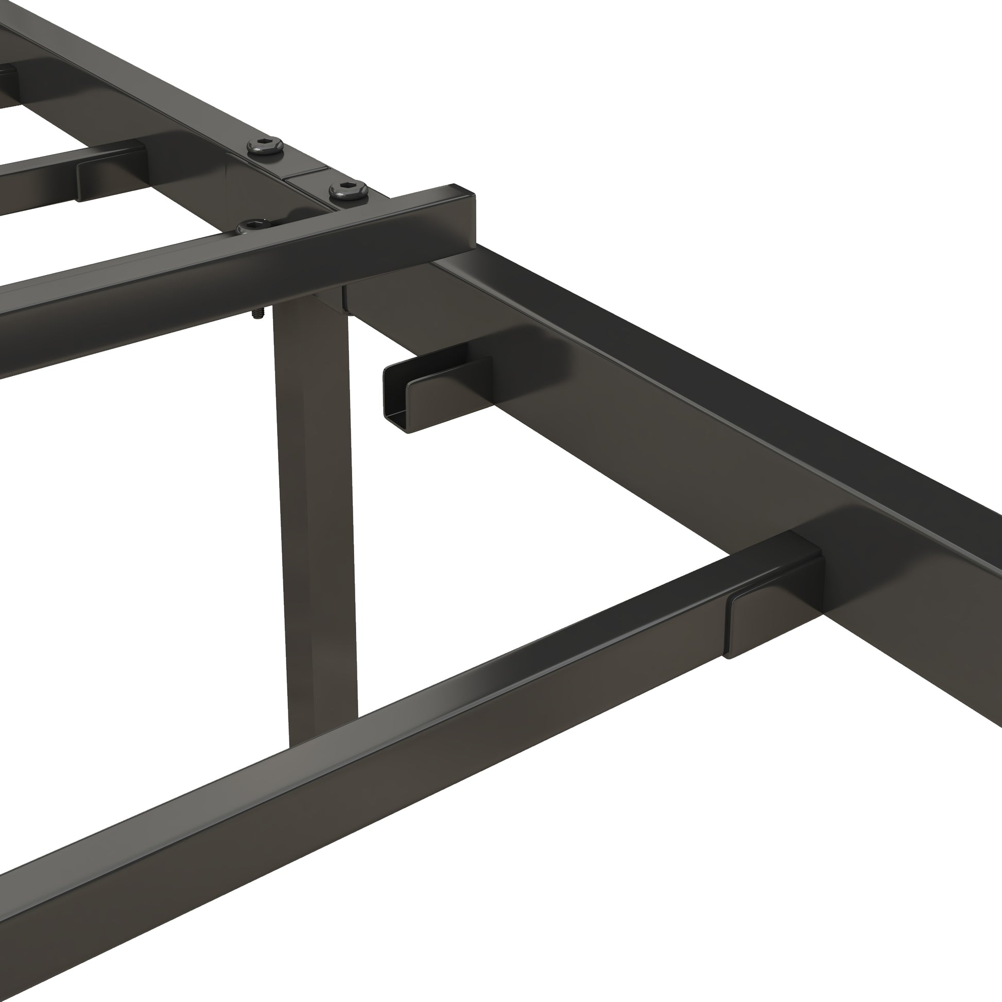 Queen Size Bed Frame With Charging Station, Upholstered Headboard, Metal Platform, Grey Box Spring Not Required Queen Dark Gray Metal Bedroom Bed Frame Upholstered Linen Metal