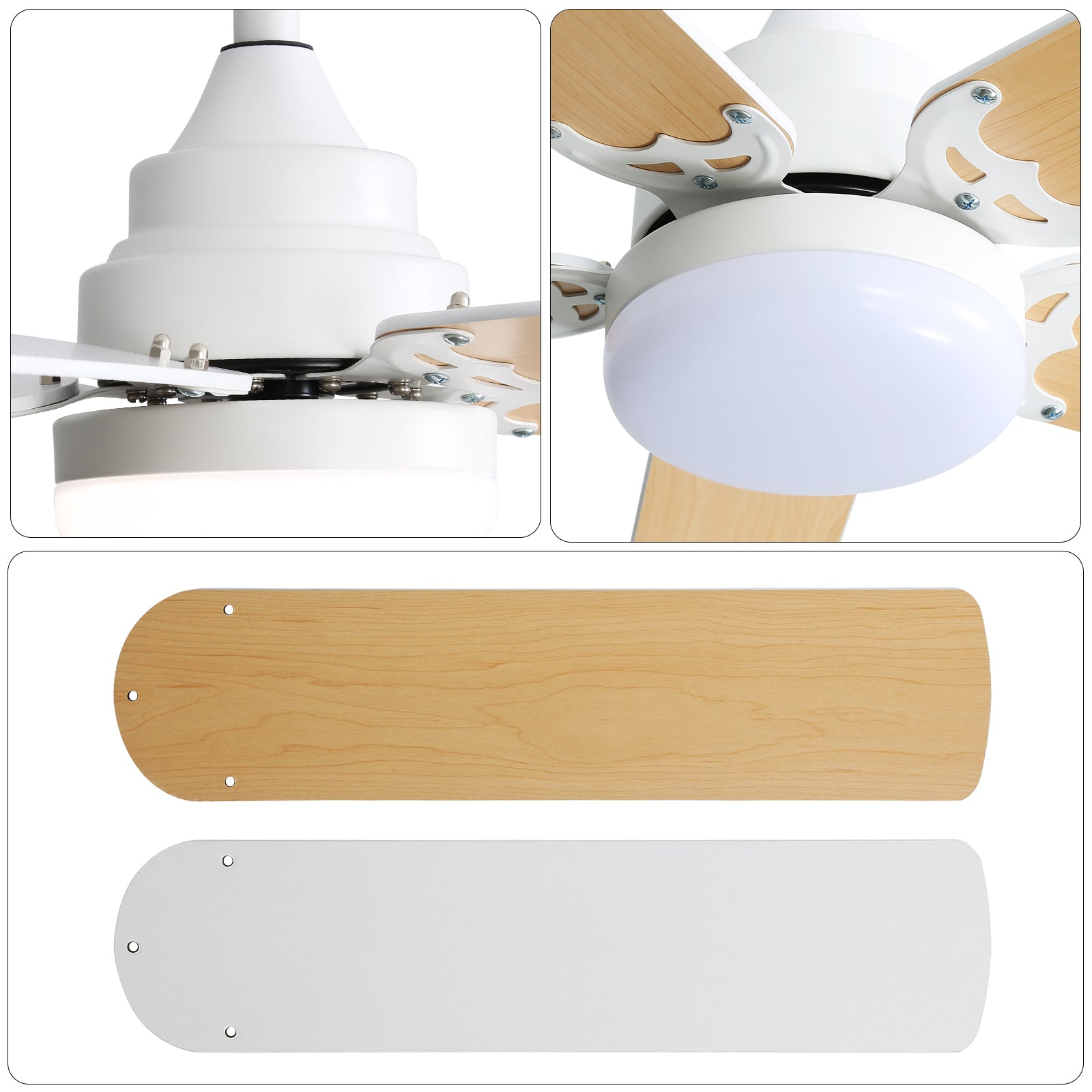 Energy Saving 42 Inch Ceiling Fan 5 Blades Noiseless Reversible Dc Motor Remote Control With Led Light White Mdf