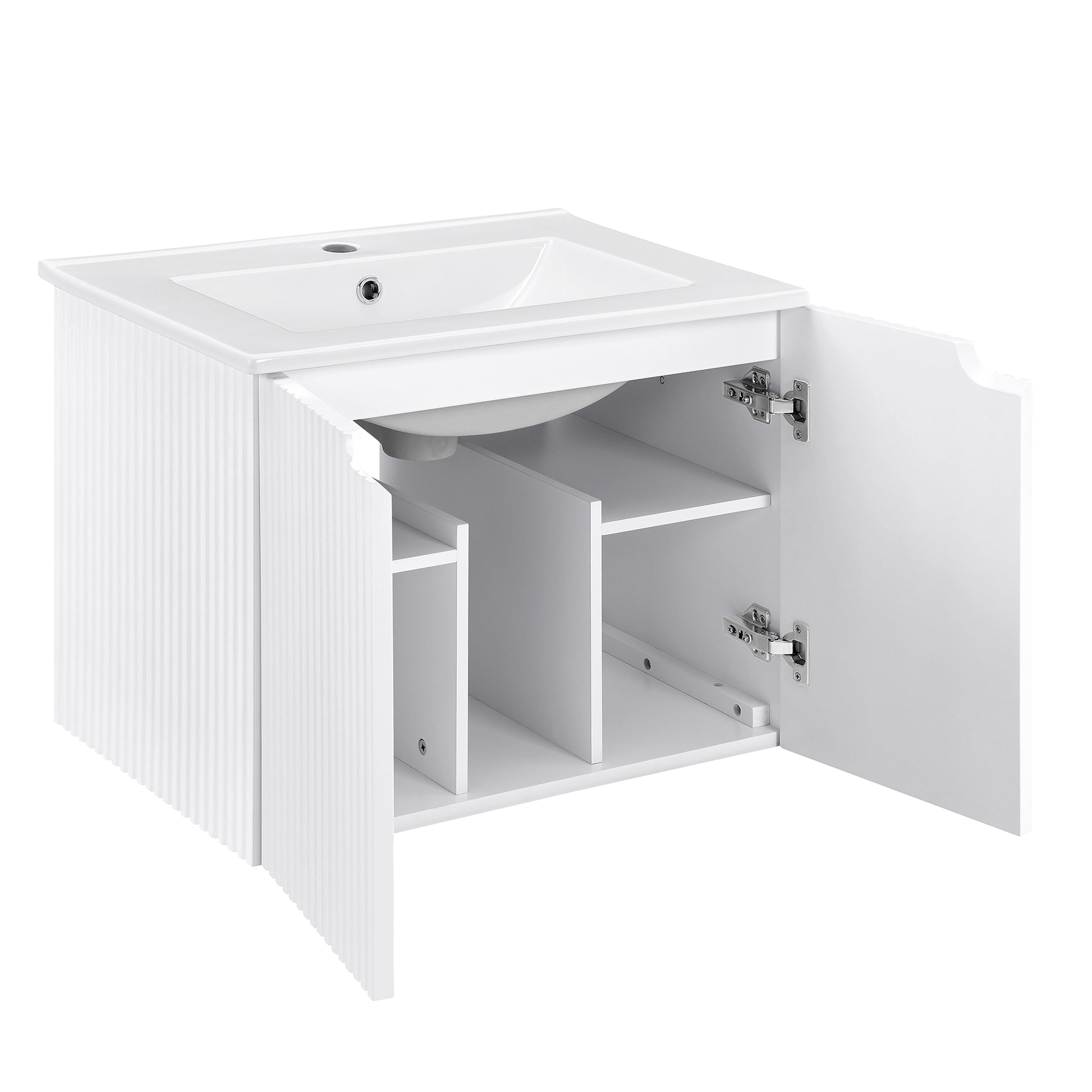 24" Floating Wall Mounted Bathroom Vanity with White white-ceramic+mdf