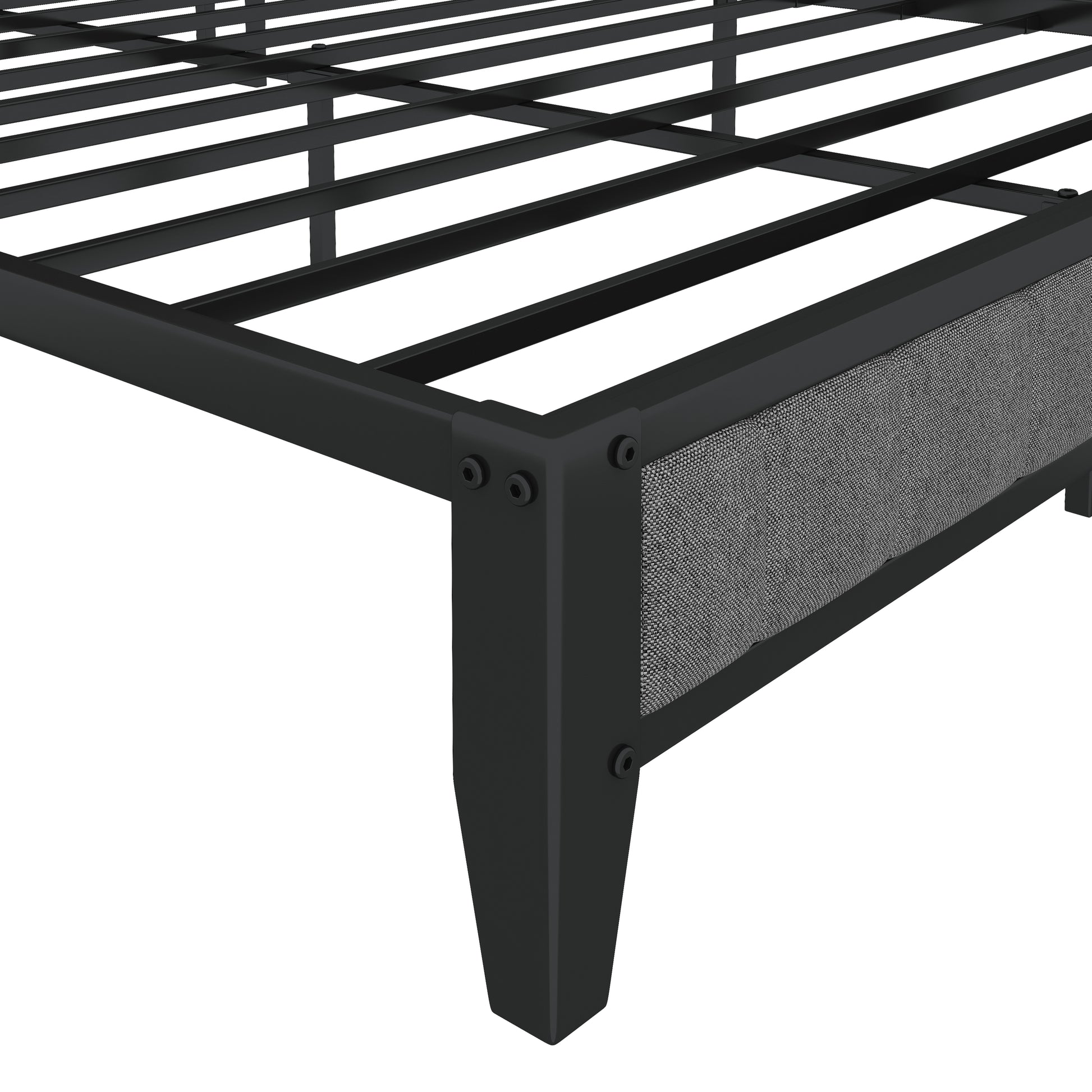 Queen Size Bed Frame With Charging Station, Upholstered Headboard, Metal Platform, Grey Box Spring Not Required Queen Light Gray Metal Bedroom American Design Bed Frame Linen Metal