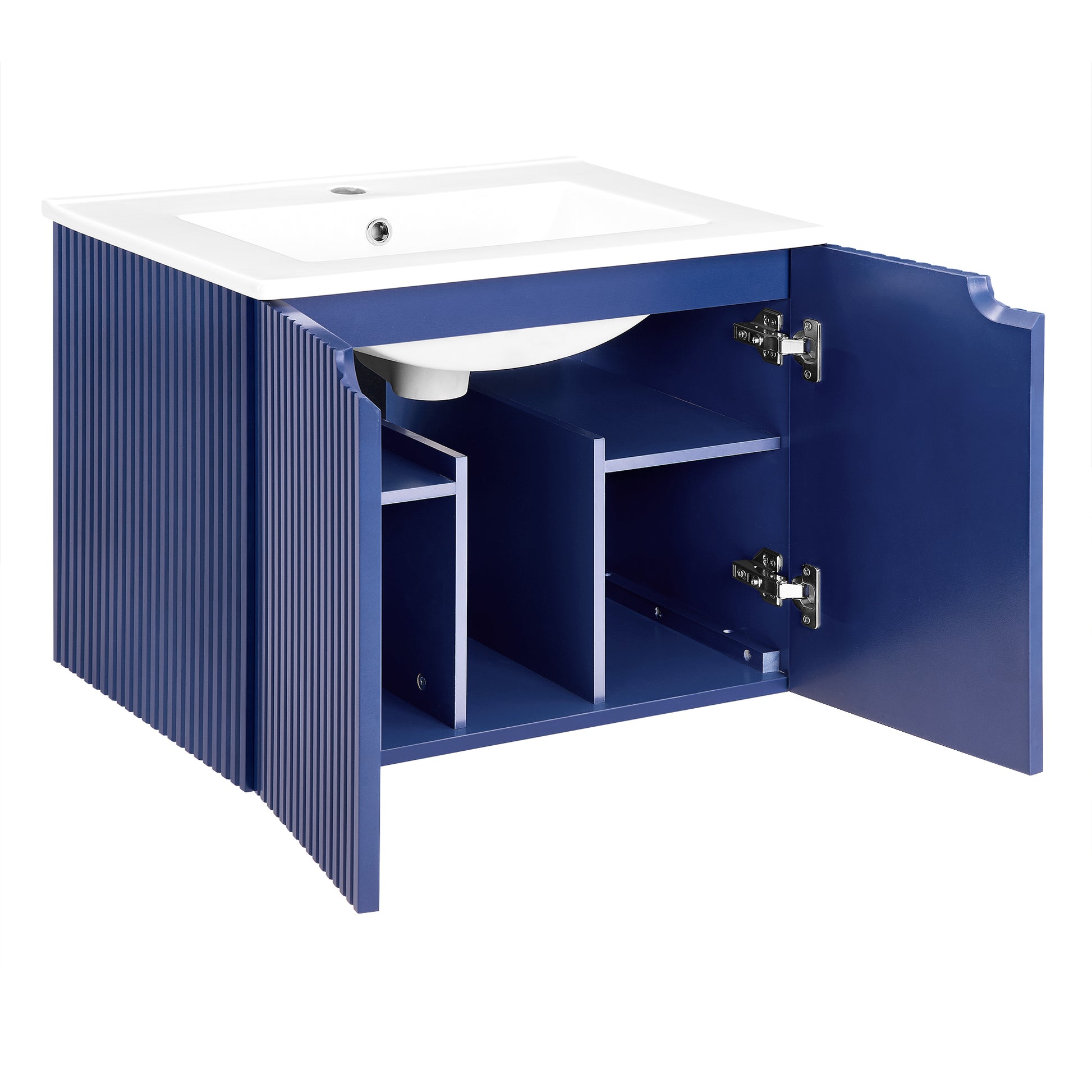 24" Floating Wall Mounted Bathroom Vanity With White Porcelain Sink And Soft Close Doors Blue Ceramic Mdf