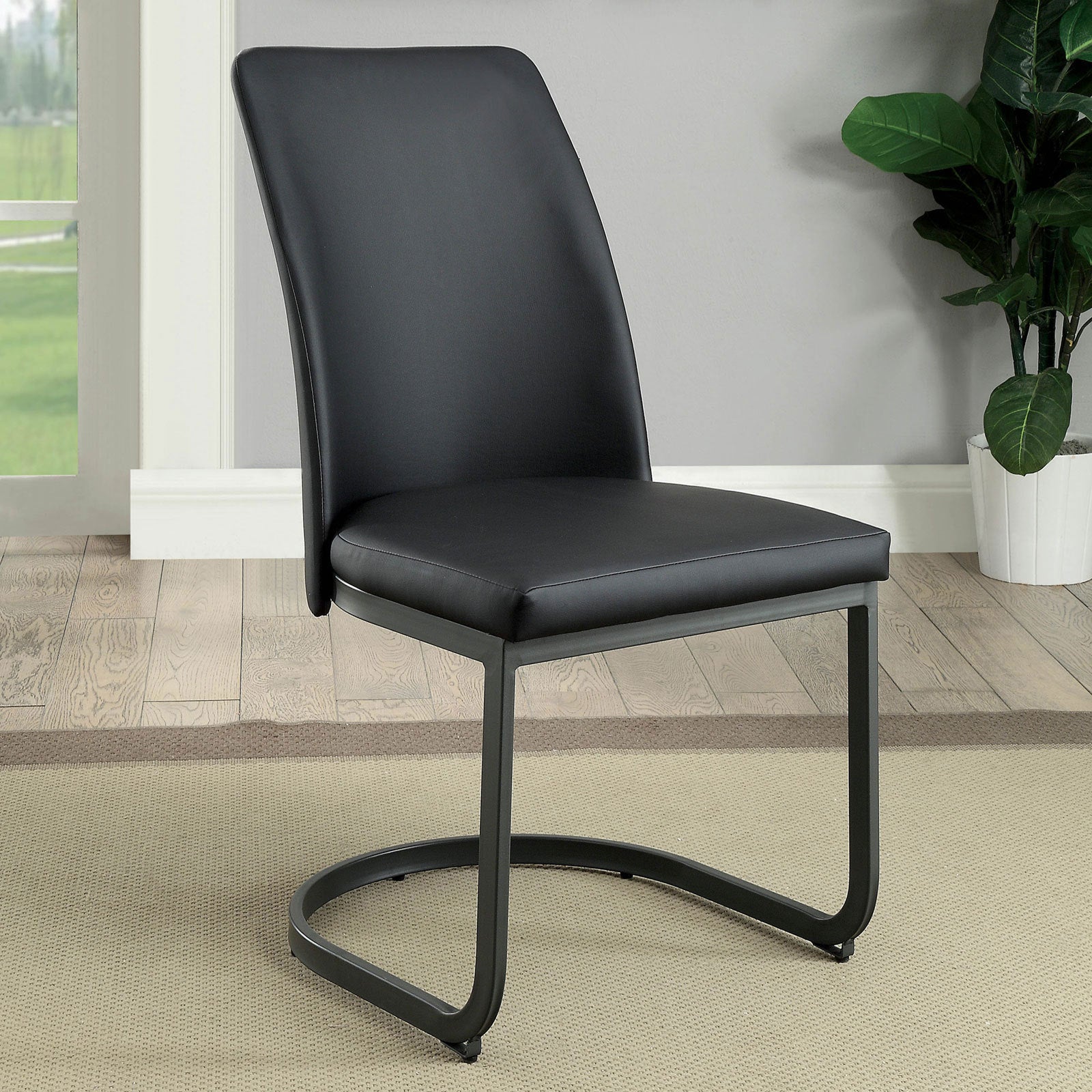 Contemporary Dark Gray Set of 2pc Side Chairs Kitchen black+ gray-dining