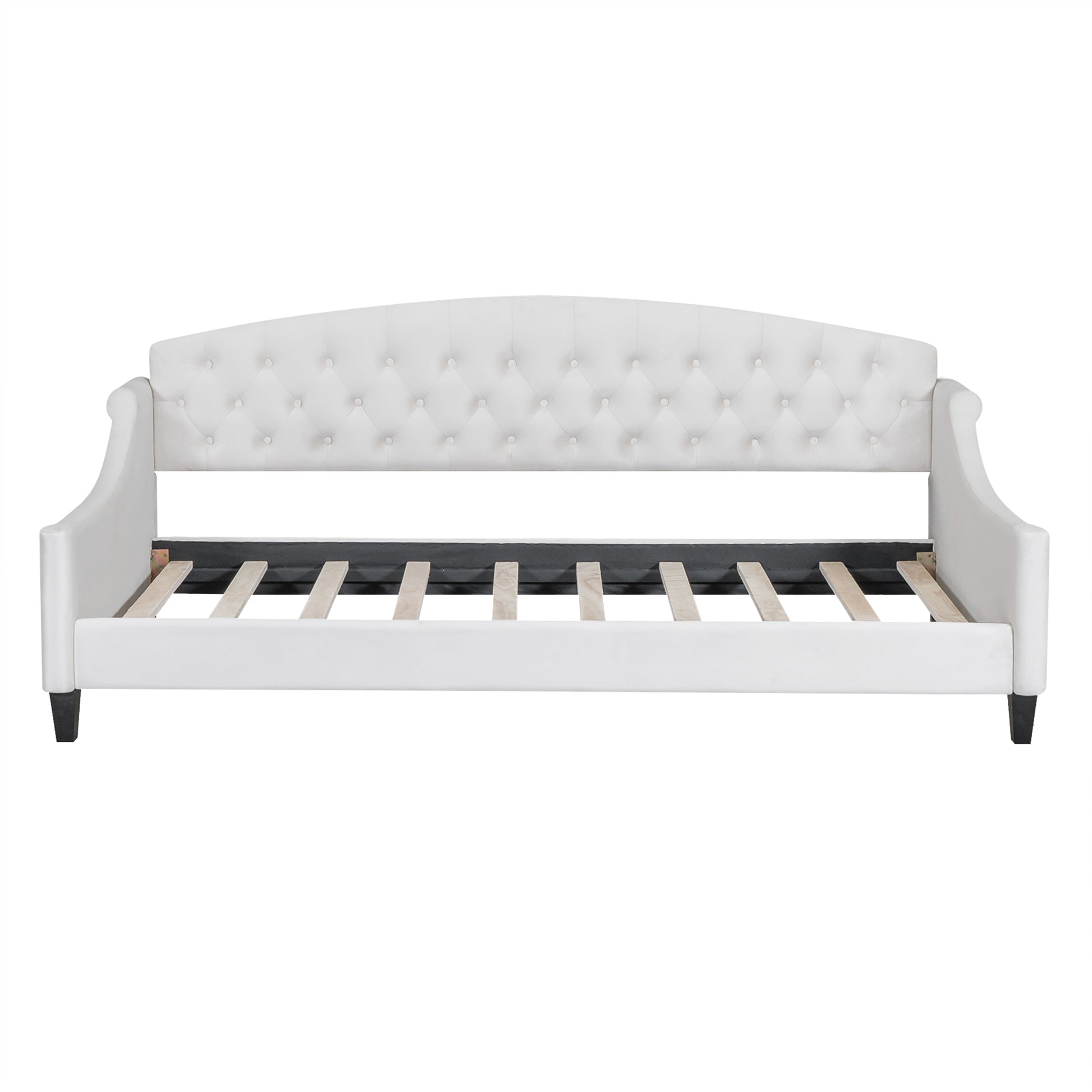 Modern Luxury Tufted Button Daybed,Twin,Beige Box Spring Not Required Twin Beige Wood Velvet Upholstered