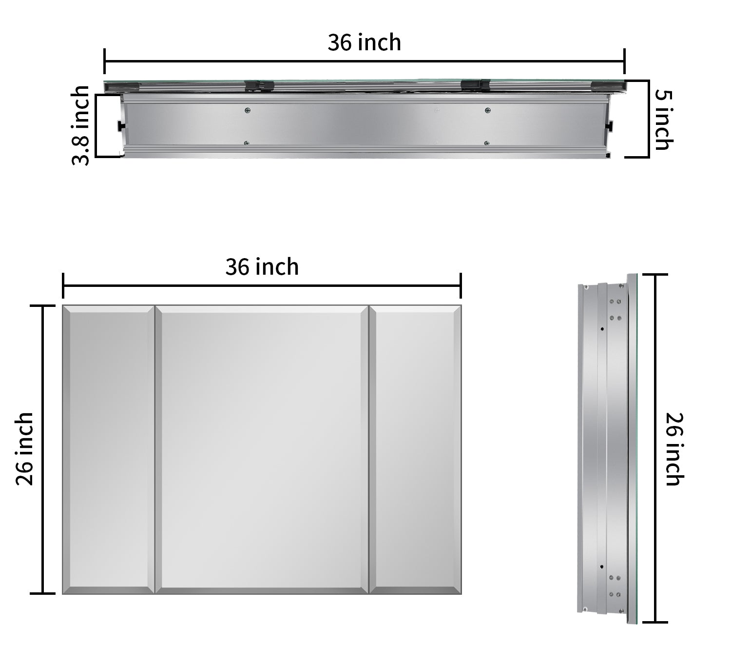 36X26 Inch Aluminum Bathroom Medicine Cabinet -