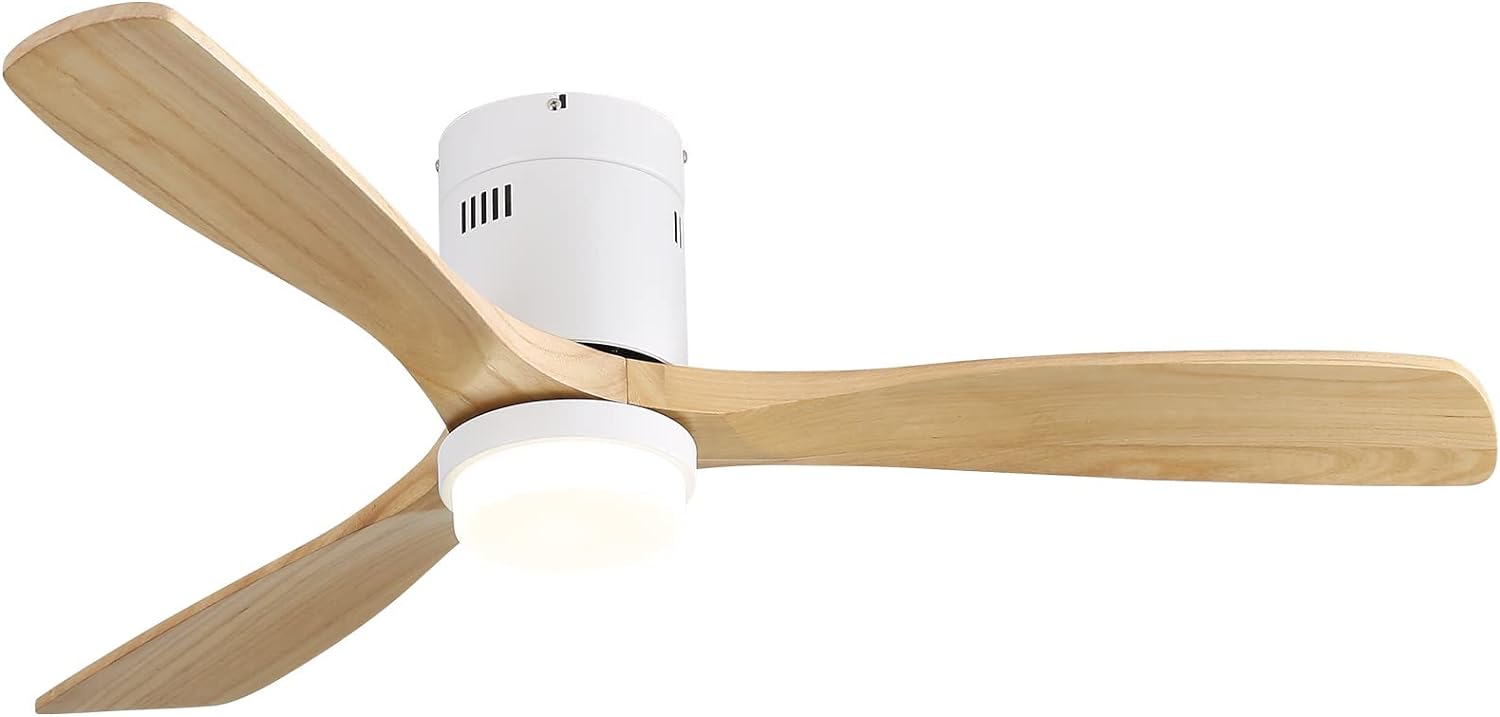 52 Inch Decorative Ceiling Fan With 6 Speed Remote White 3 Solid Wood Blades Reversible Dc Motor For Living Room White Metal & Wood