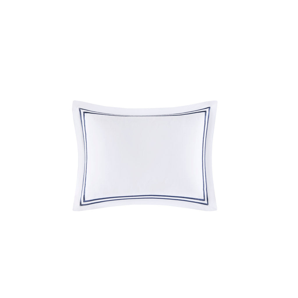 100% Cotton Sateen Embroidered Comforter Set White Navy Cotton