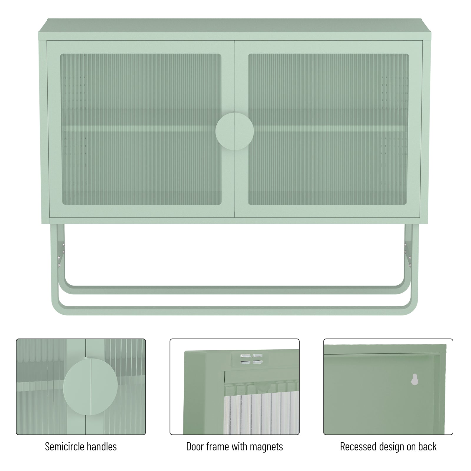 Stylish Tempered Glass Cabinet Credenza With 2 Fluted Glass Doors Adjustable Shelf U Shaped Leg Anti Tip Dust Free Enclosed Cupboard For Kitchen Living Room Light Green Light Green Tempered Glass