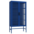 Double Glass Door Storage Cabinet With Adjustable Shelves And Feet Cold Rolled Steel Sideboard Furniture For Living Room Kitchen Blue Blue Tempered Glass