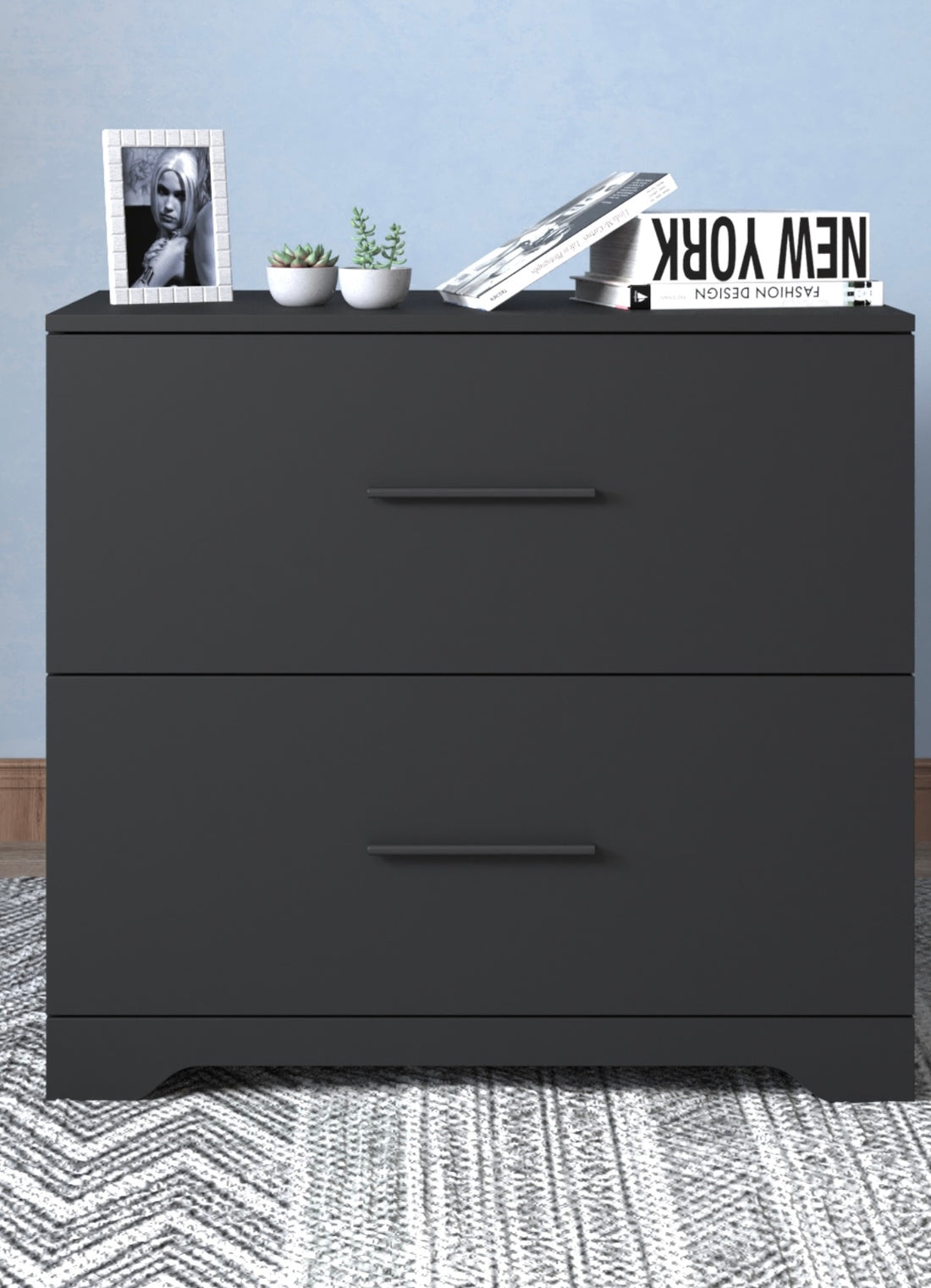 2 Drawer Lateral Filing Cabinet,Storage Filing Cabinet For Home Office, Black Black Particle Board