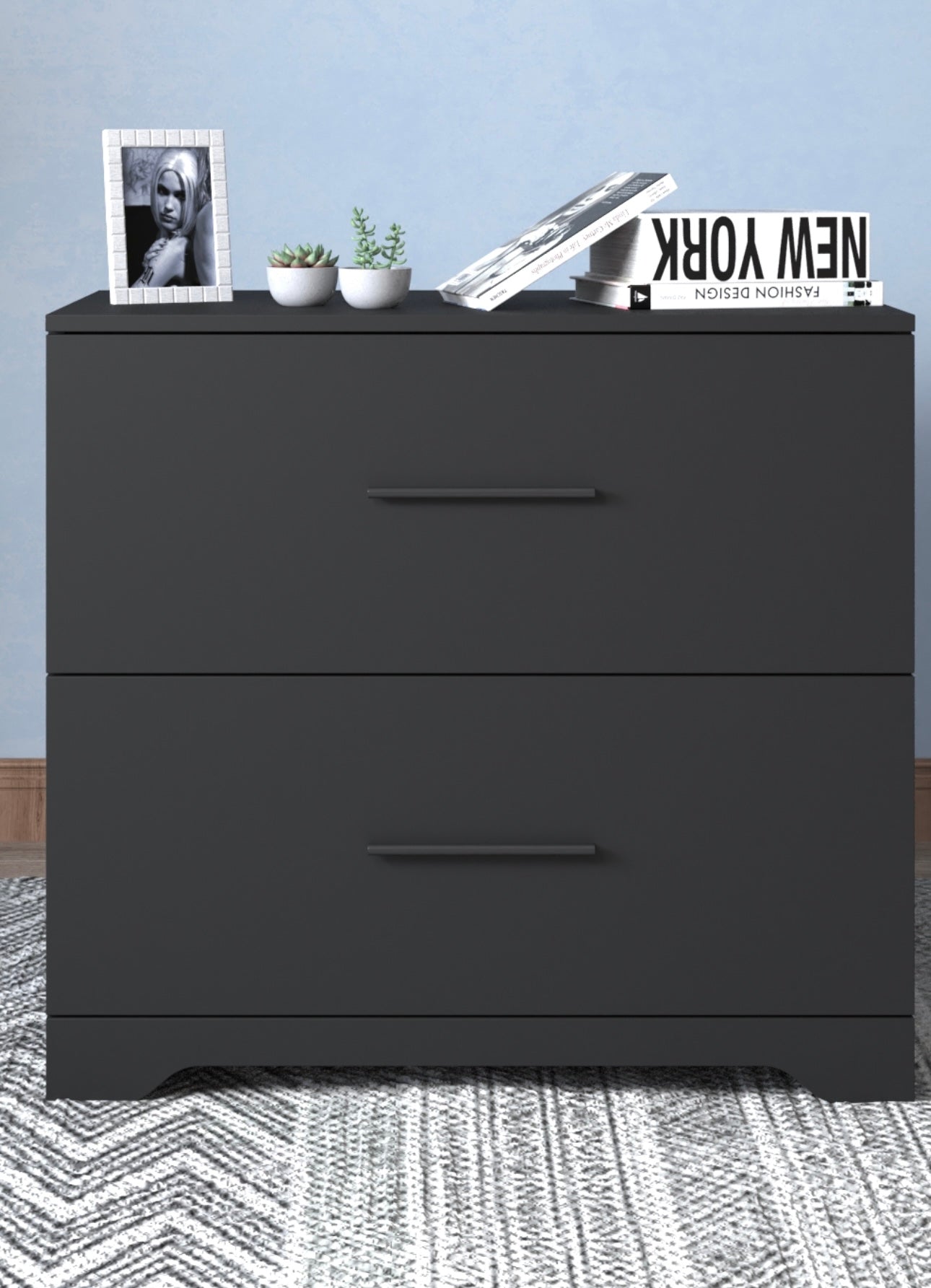 2 Drawer Lateral Filing Cabinet,Storage Filing Cabinet For Home Office, Black Black Particle Board